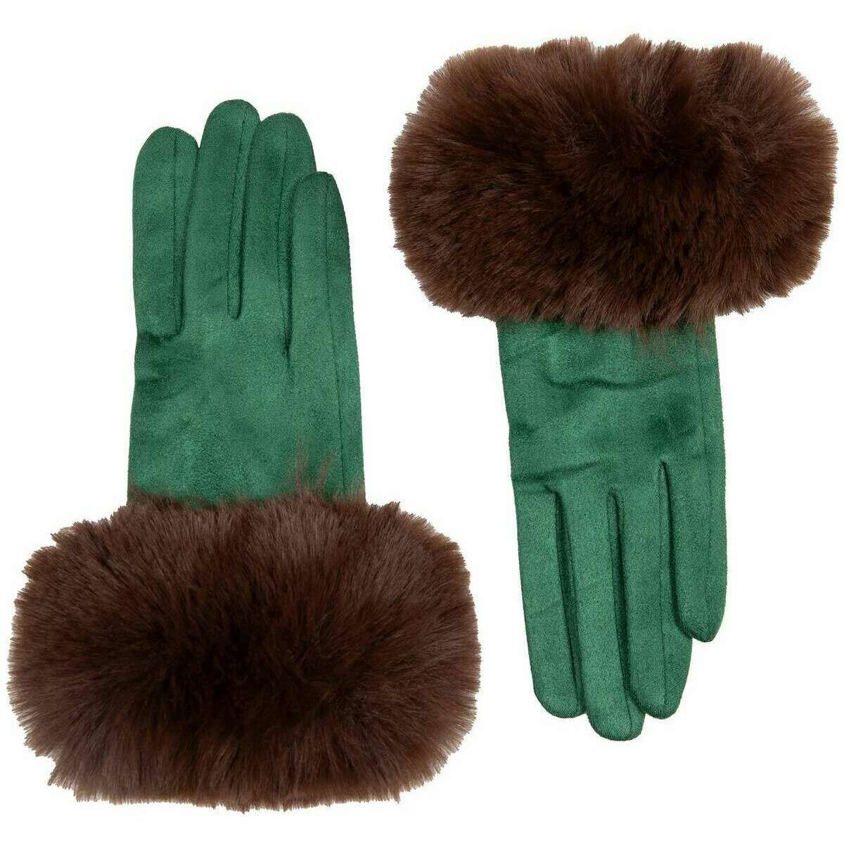 Dents Velour Lined Faux Suede Touchscreen Gloves - Emerald Green/Chocolate Brown - Image 2