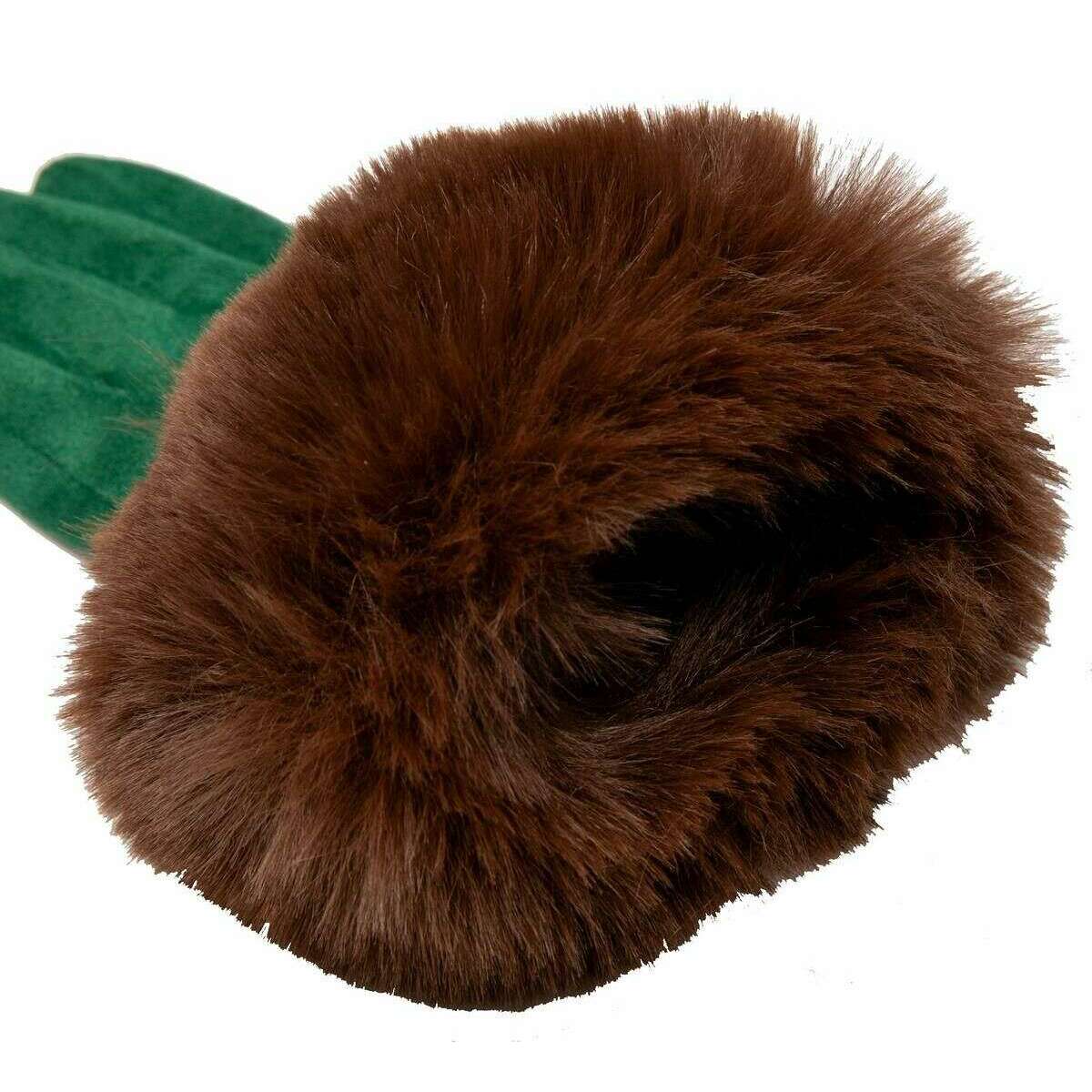 Dents Velour Lined Faux Suede Touchscreen Gloves - Emerald Green/Chocolate Brown - Image 3