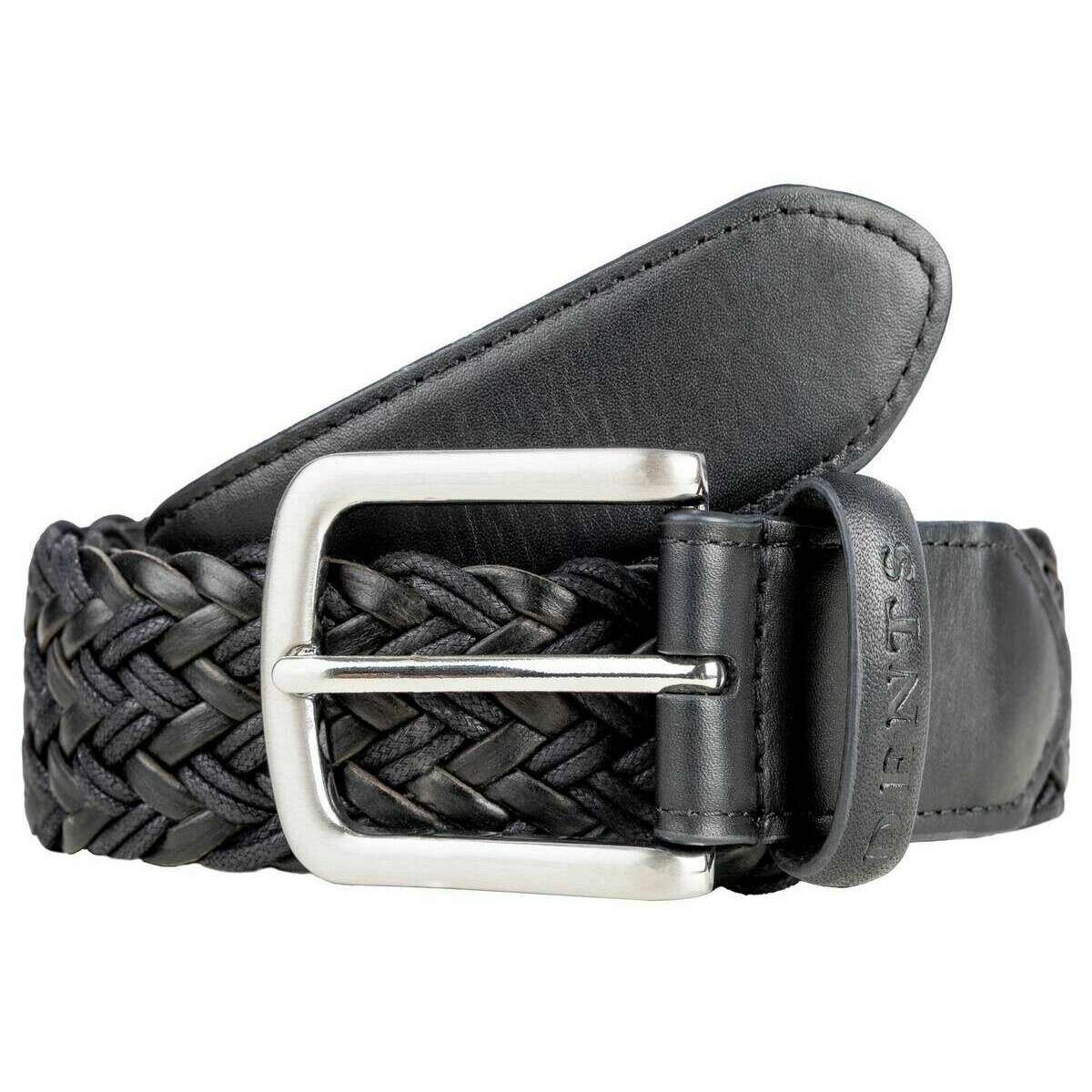 Dents Woven Leather and Cotton Belt - Black