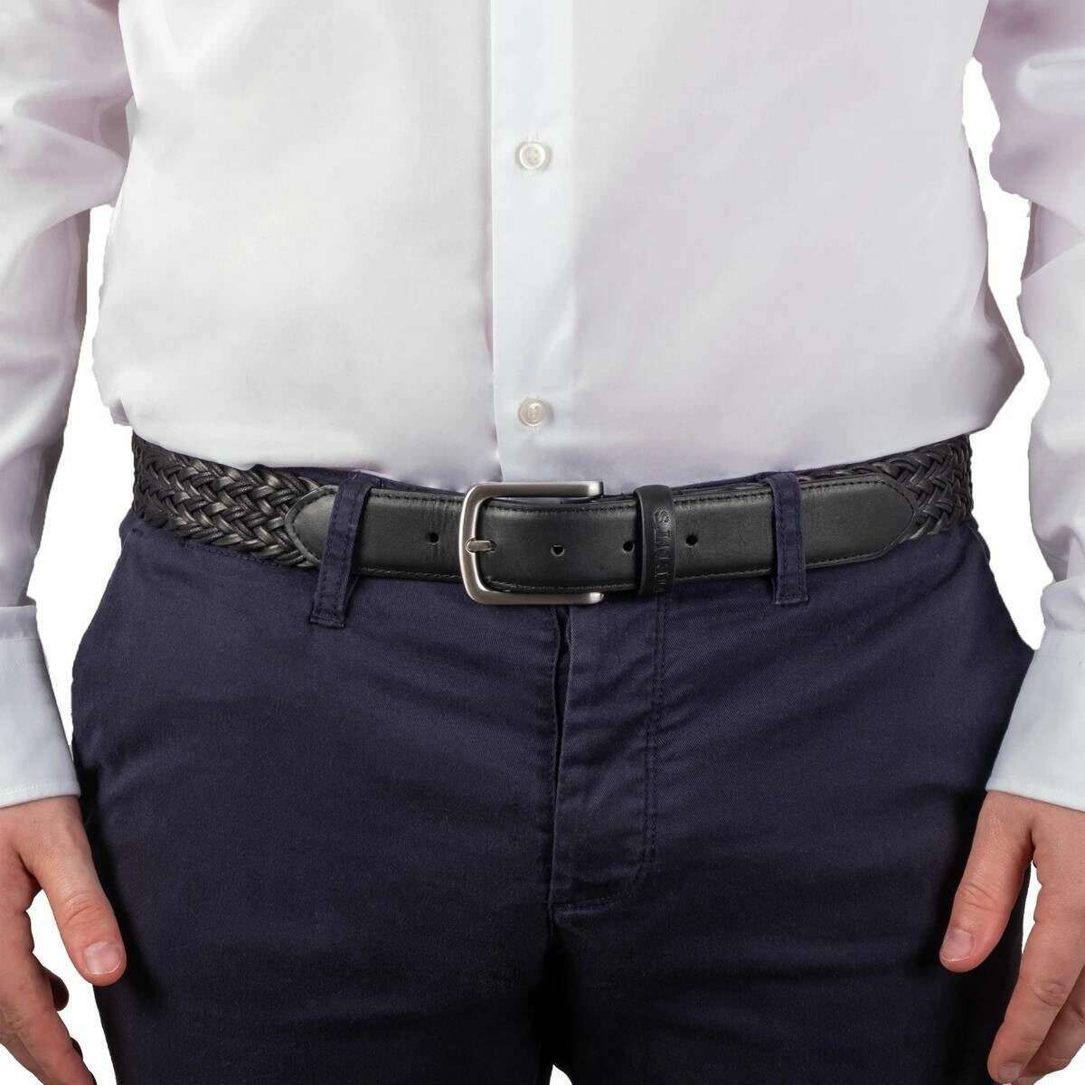 Dents Woven Leather and Cotton Belt - Black - Image 4