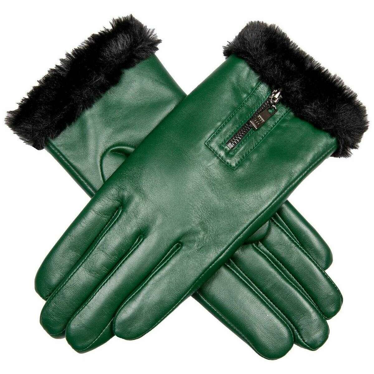 Dents Yasmin Cuff Leather Gloves - Forest Green
