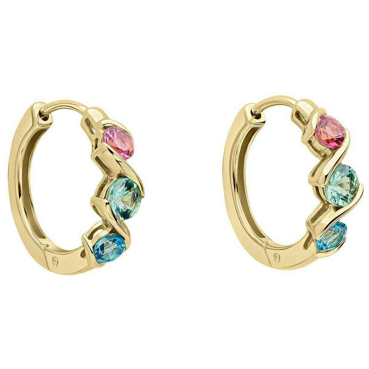 Elements Gold Amalfi Three Colour Twist 9ct Gold Earrings - Green/Pink/Blue