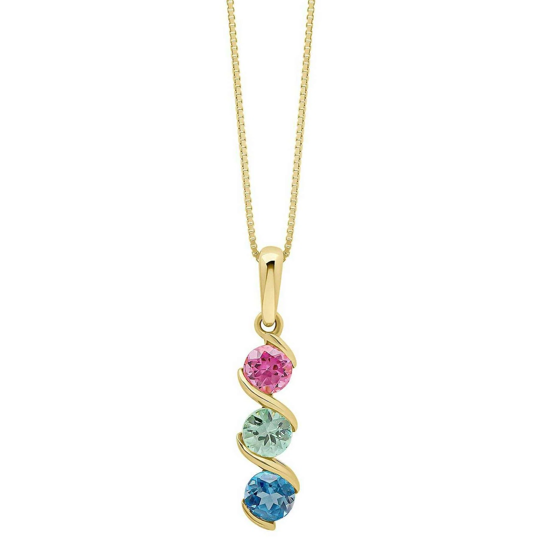 Elements Gold Amalfi Three Colour Twist 9ct Gold Pendant - Green/Pink/Blue