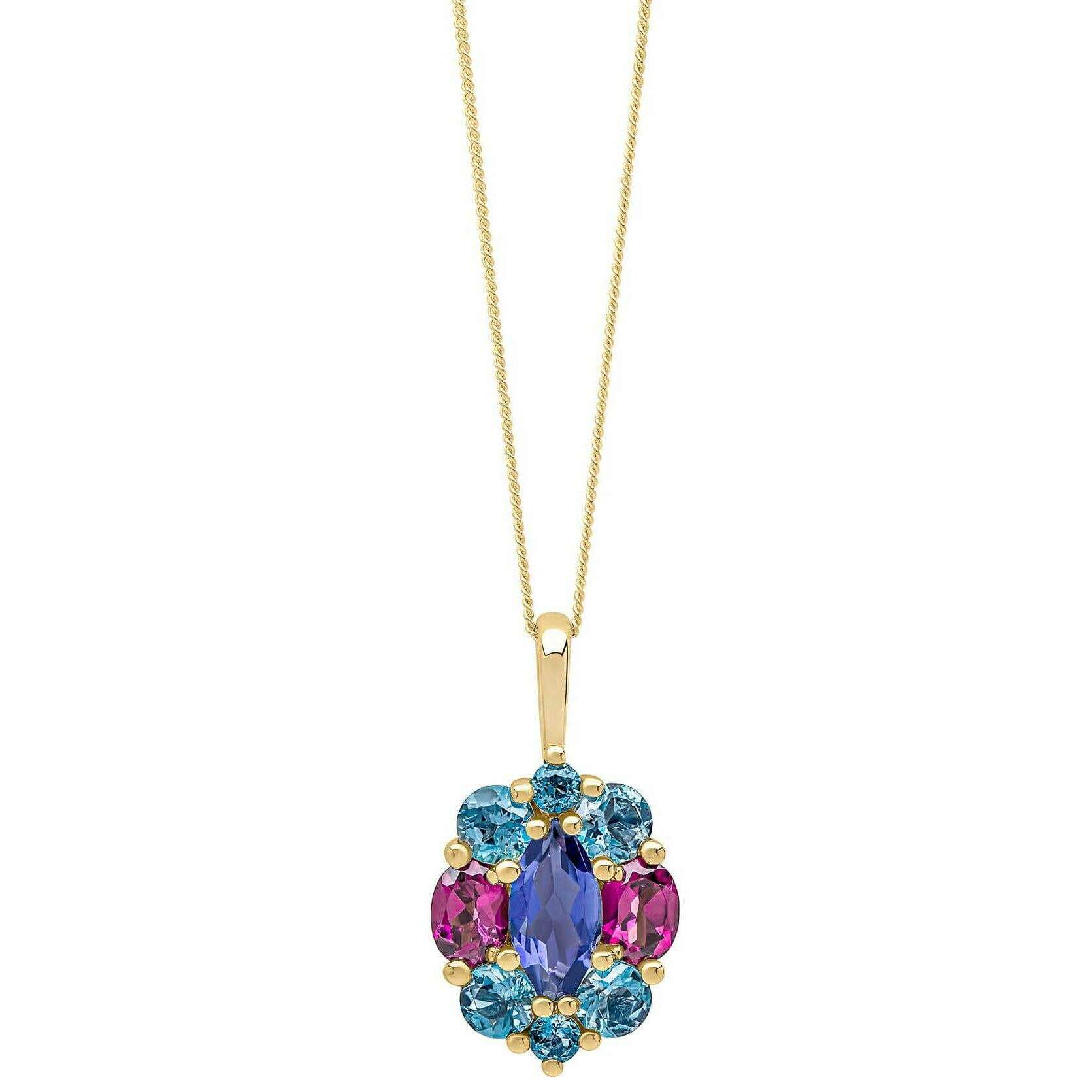 Elements Gold Barcelona 9ct Gold Cluster Pendant - Gold/Blue/Pink - Image 2