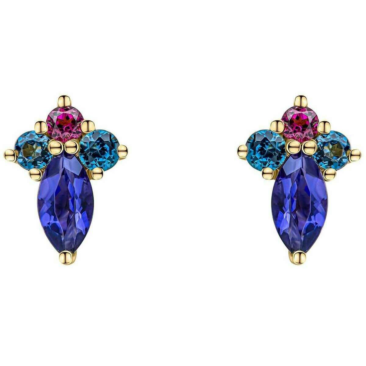 Elements Gold Barcelona 9ct Gold Cluster Stud Earrings - Gold/Blue/Pink