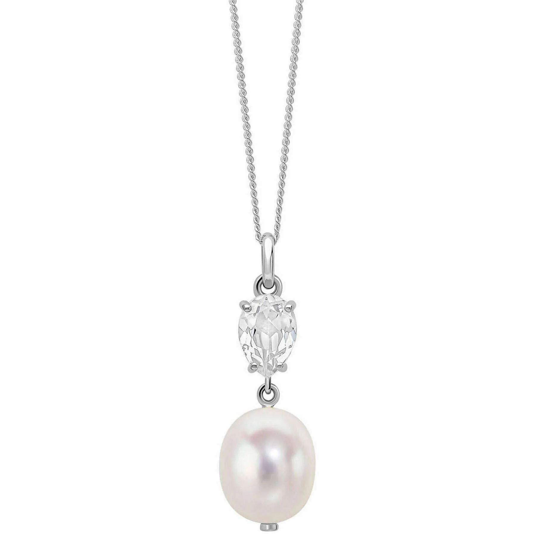 Elements Gold Baroque Pearl and Topaz 9ct Gold Pendant - Silver/White