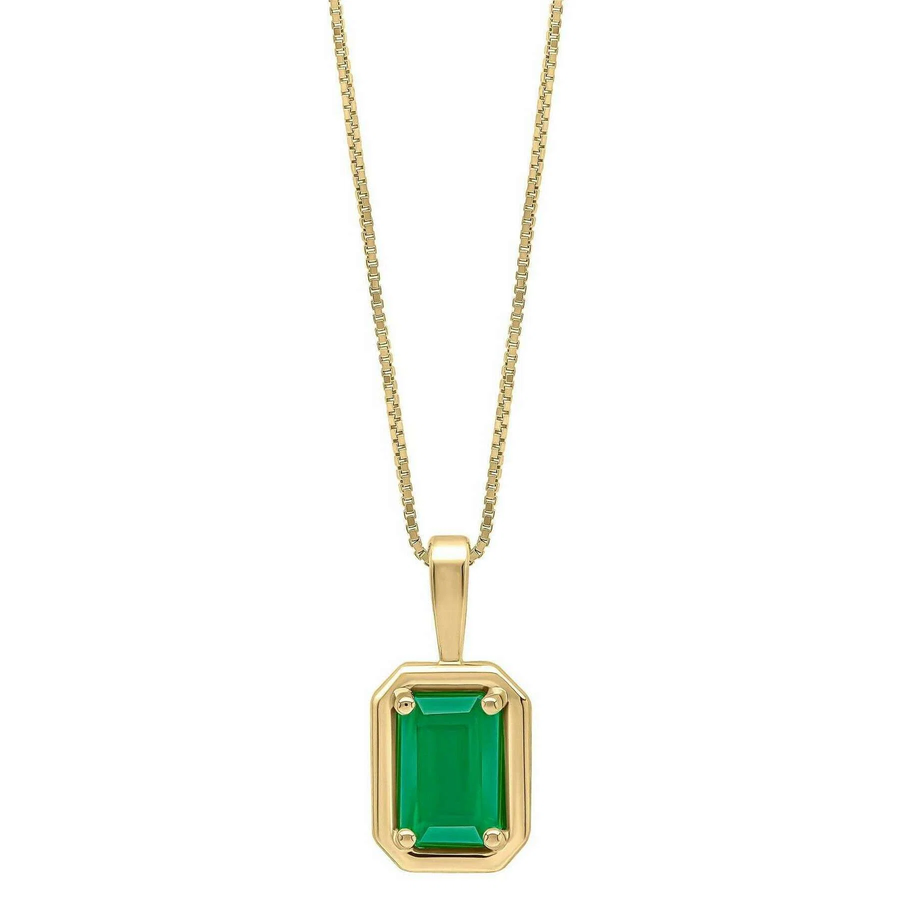 Elements Gold Chunky Border Emerald 9ct Gold Pendant - Green