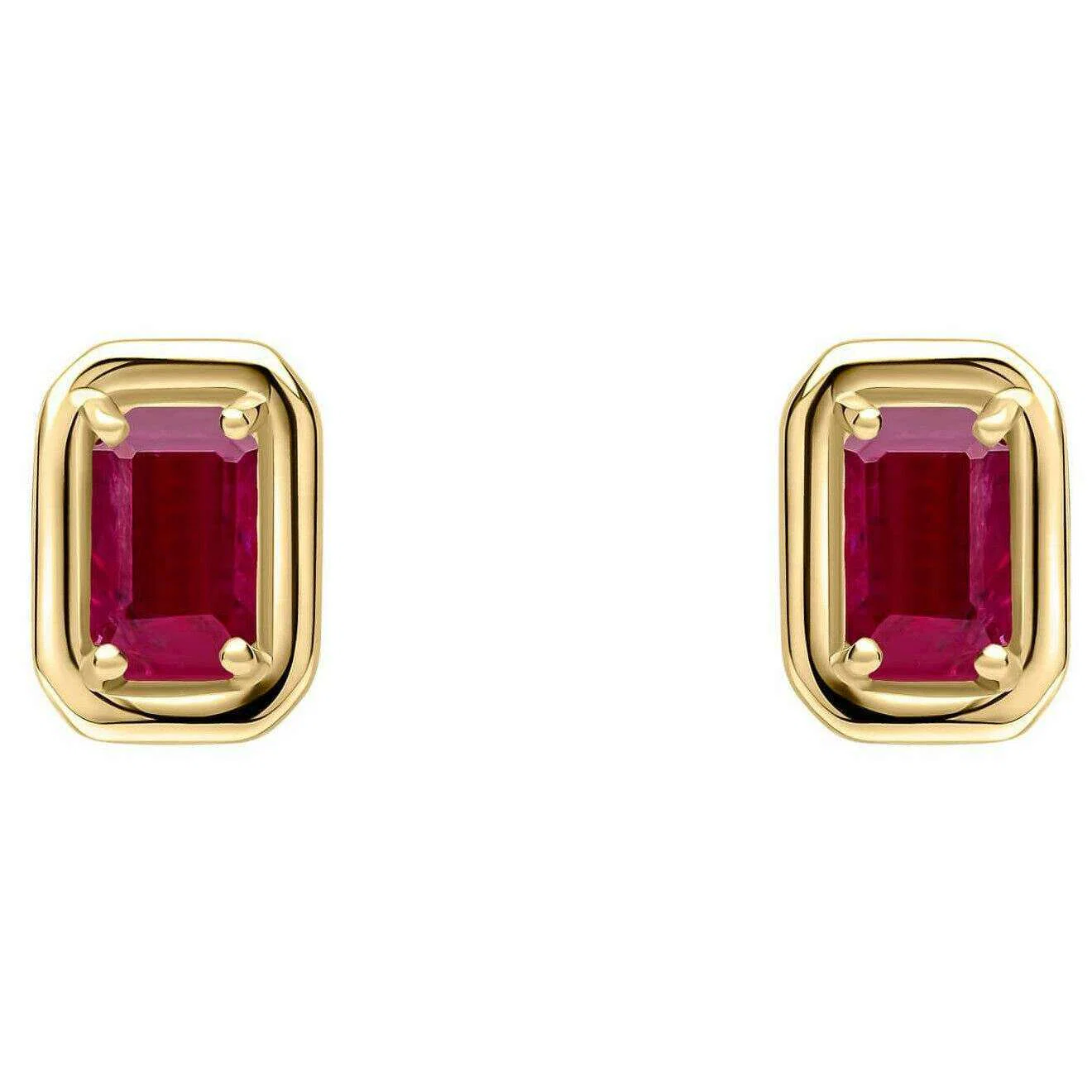 Elements Gold Chunky Border Ruby 9ct Gold Earrings - Gold/Red - Image 2