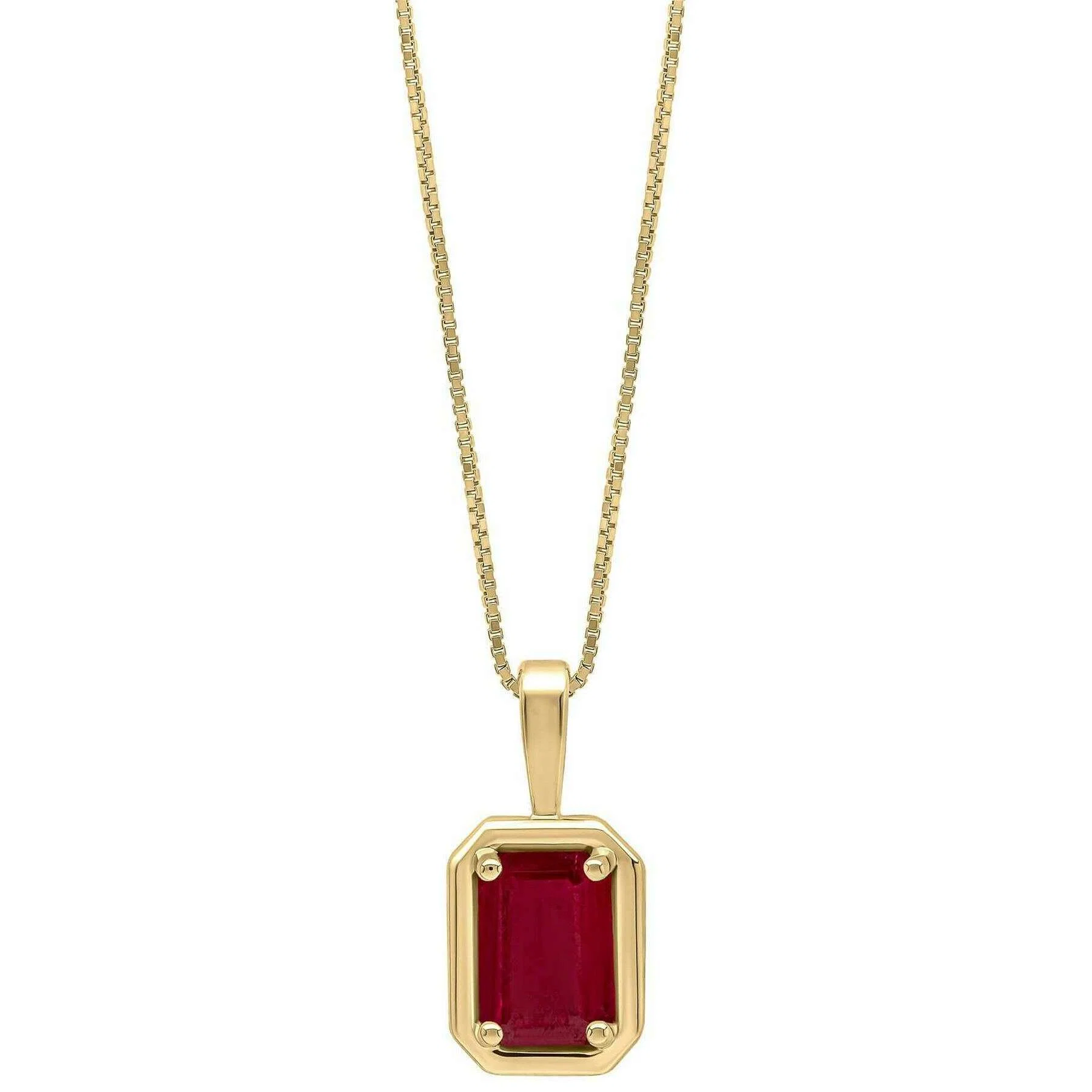 Elements Gold Chunky Border Ruby 9ct Gold Pendant - Gold/Red