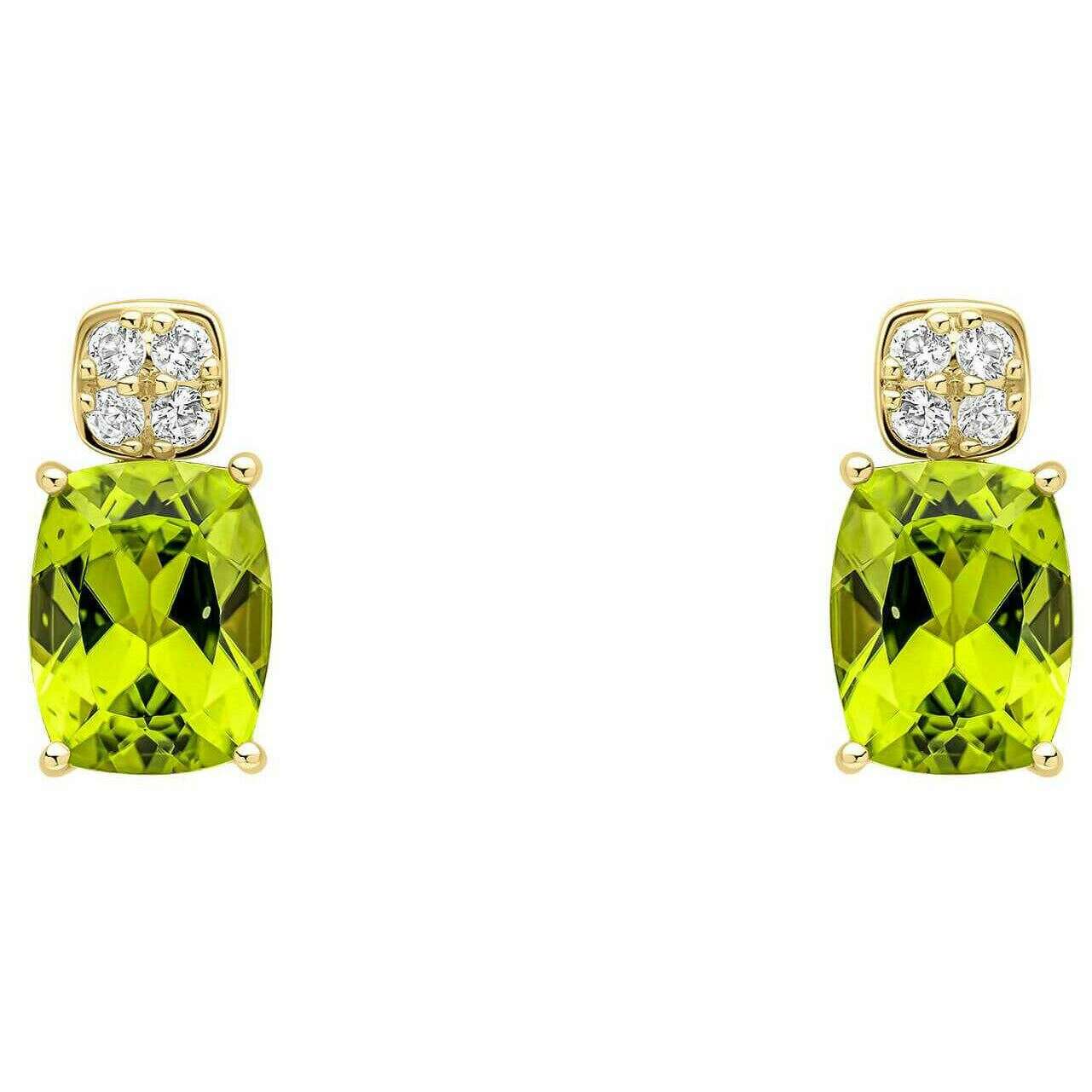 Elements Gold Cushion Cut Cluster Peridot 9ct Gold Earrings - Gold/Green - Image 2