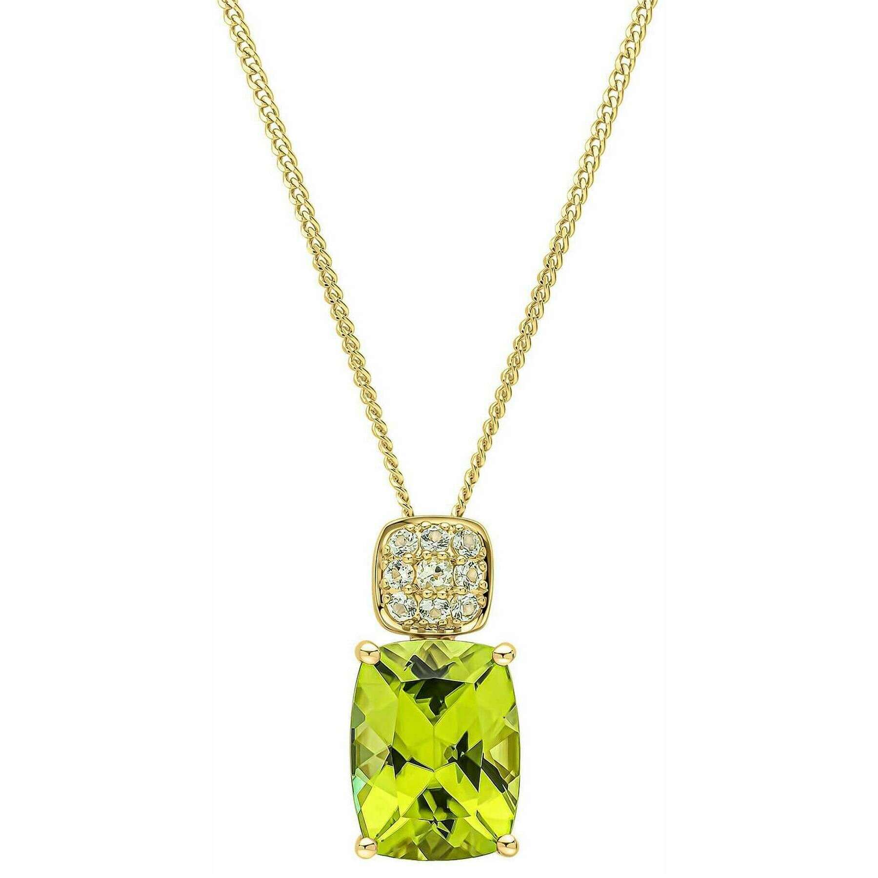Elements Gold Cushion Cut Cluster Peridot 9ct Gold Pendant - Gold/Green