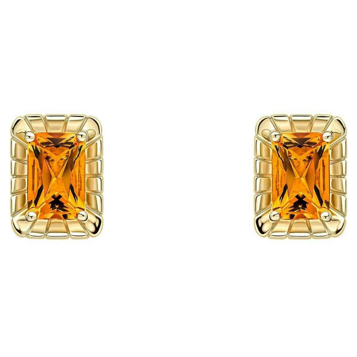 Elements Gold Detailed Octagon Citrine 9ct Gold Earrings - Gold/Orange
