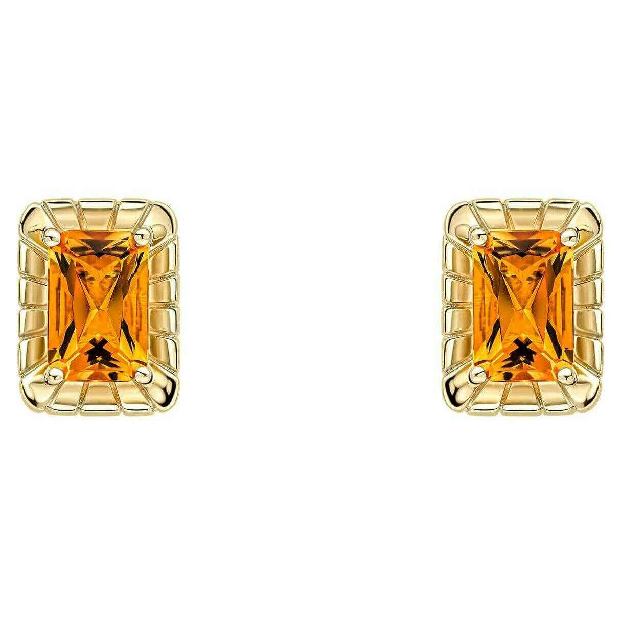Elements Gold Detailed Octagon Citrine 9ct Gold Earrings - Gold/Orange - Image 2