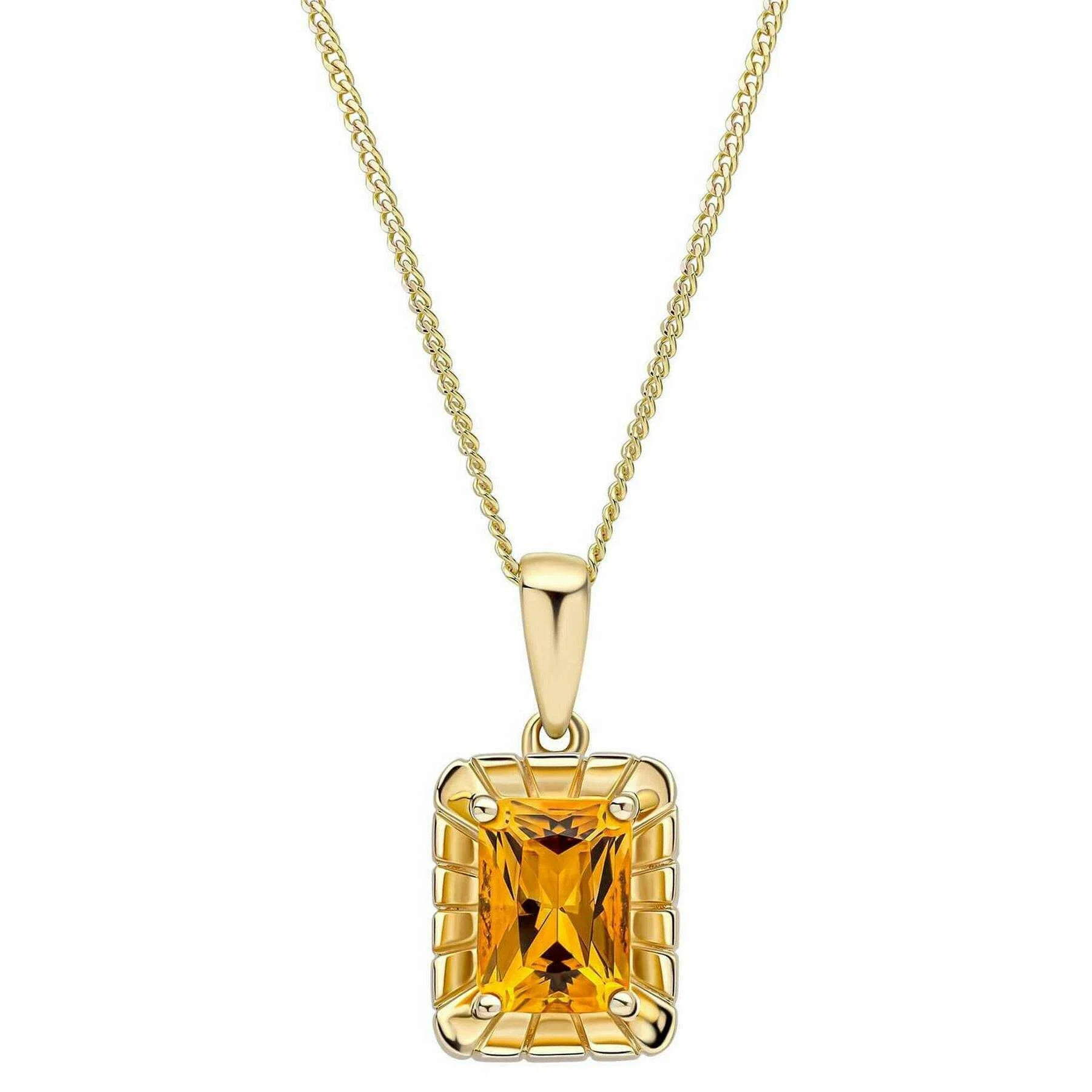Elements Gold Detailed Octagon Citrine 9ct Gold Pendant - Gold/Orange