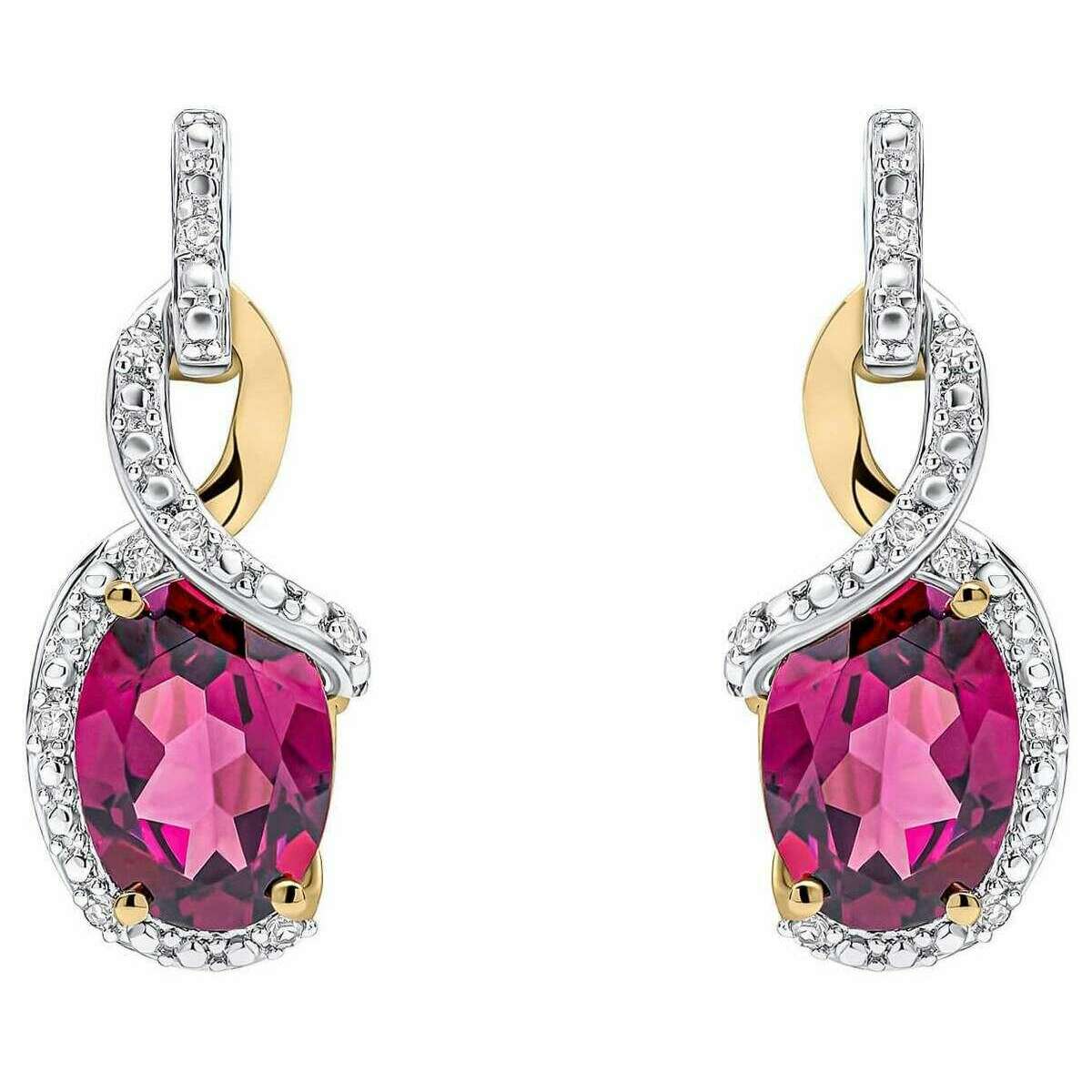 Elements Gold Elegant Twist Garnet 9ct Gold Earrings - Gold/Red