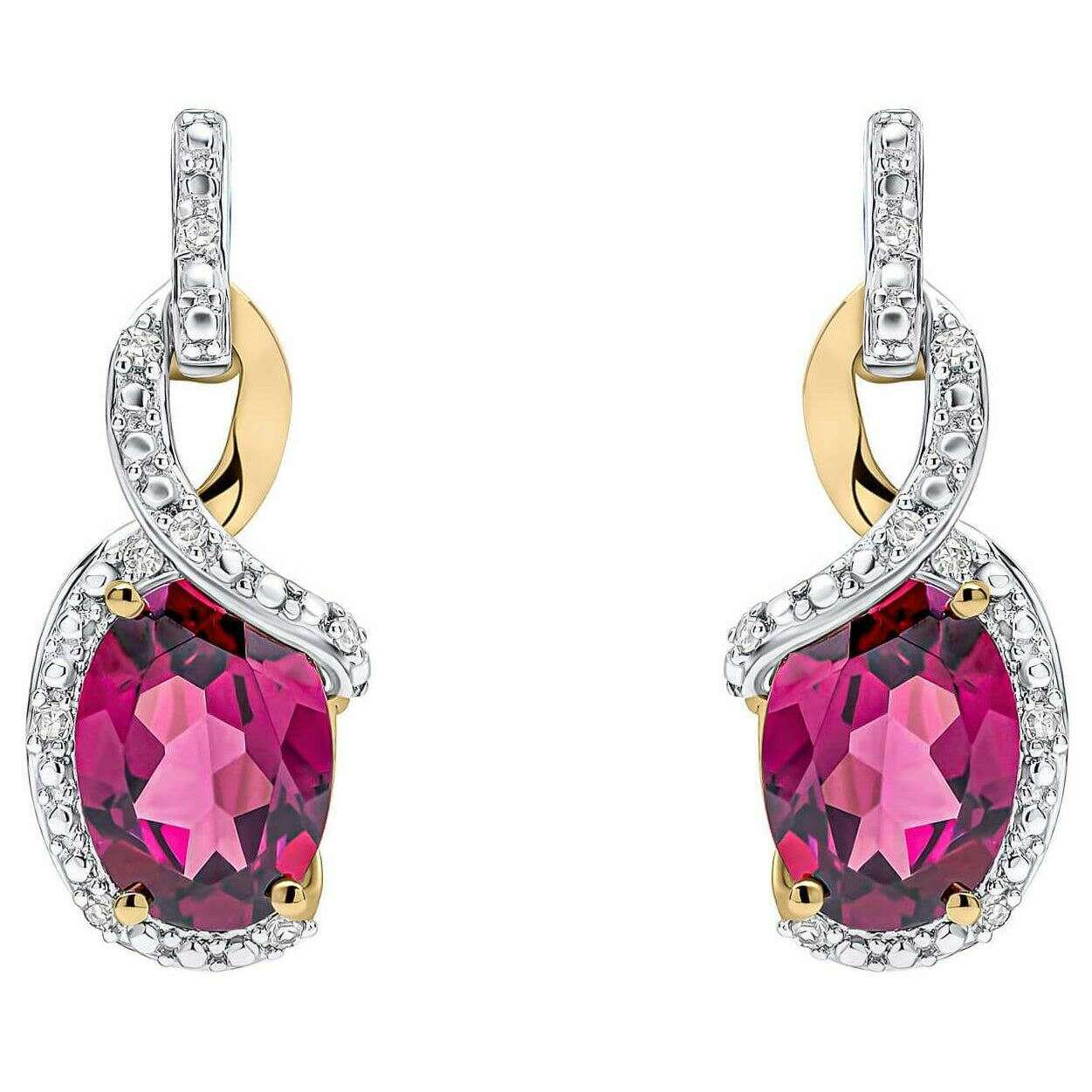 Elements Gold Elegant Twist Garnet 9ct Gold Earrings - Gold/Red - Image 2