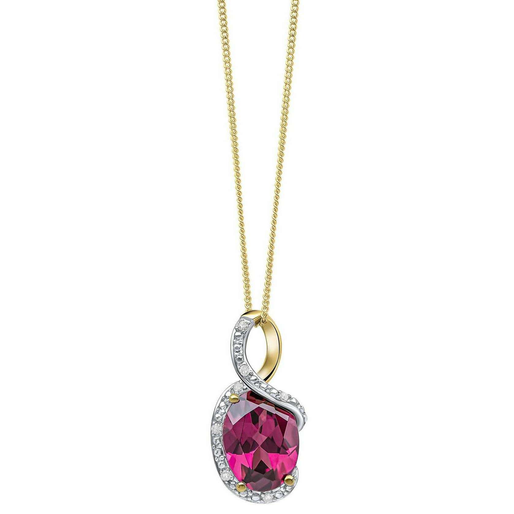 Elements Gold Elegant Twist Garnet 9ct Gold Pendant - Gold/Red - Image 2