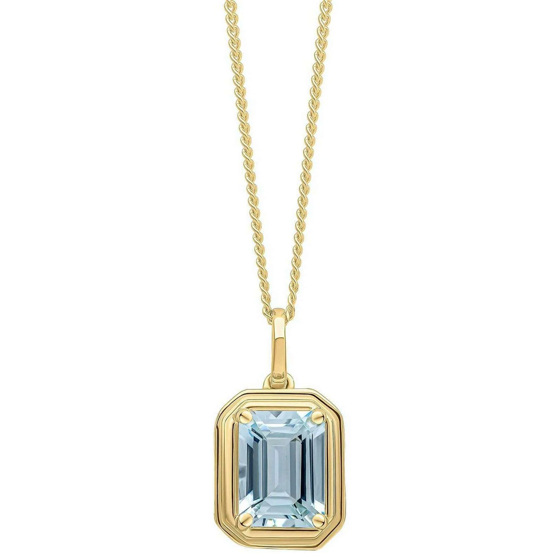 Elements Gold Elongated Octagon Aquamarine 9ct Gold Pendant - Gold/Blue