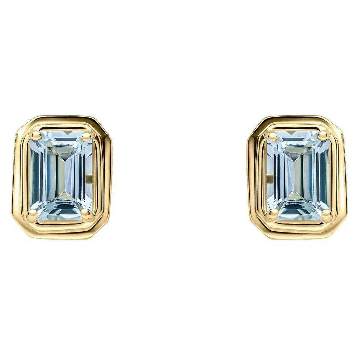Elements Gold Elongated Octagon Aquamarine 9ct Gold Stud Earrings - Gold/Blue