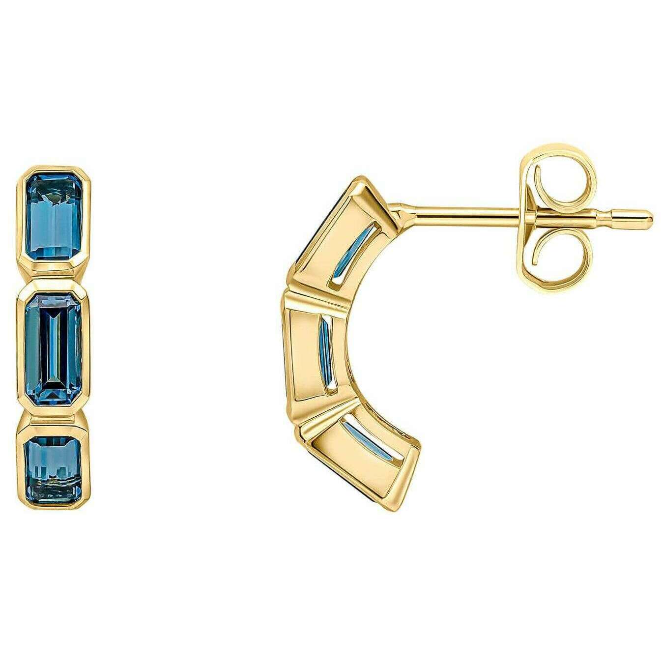 Elements Gold Elongated Topaz Half Hoop 9ct Gold Earrings - Gold/Blue - Image 2