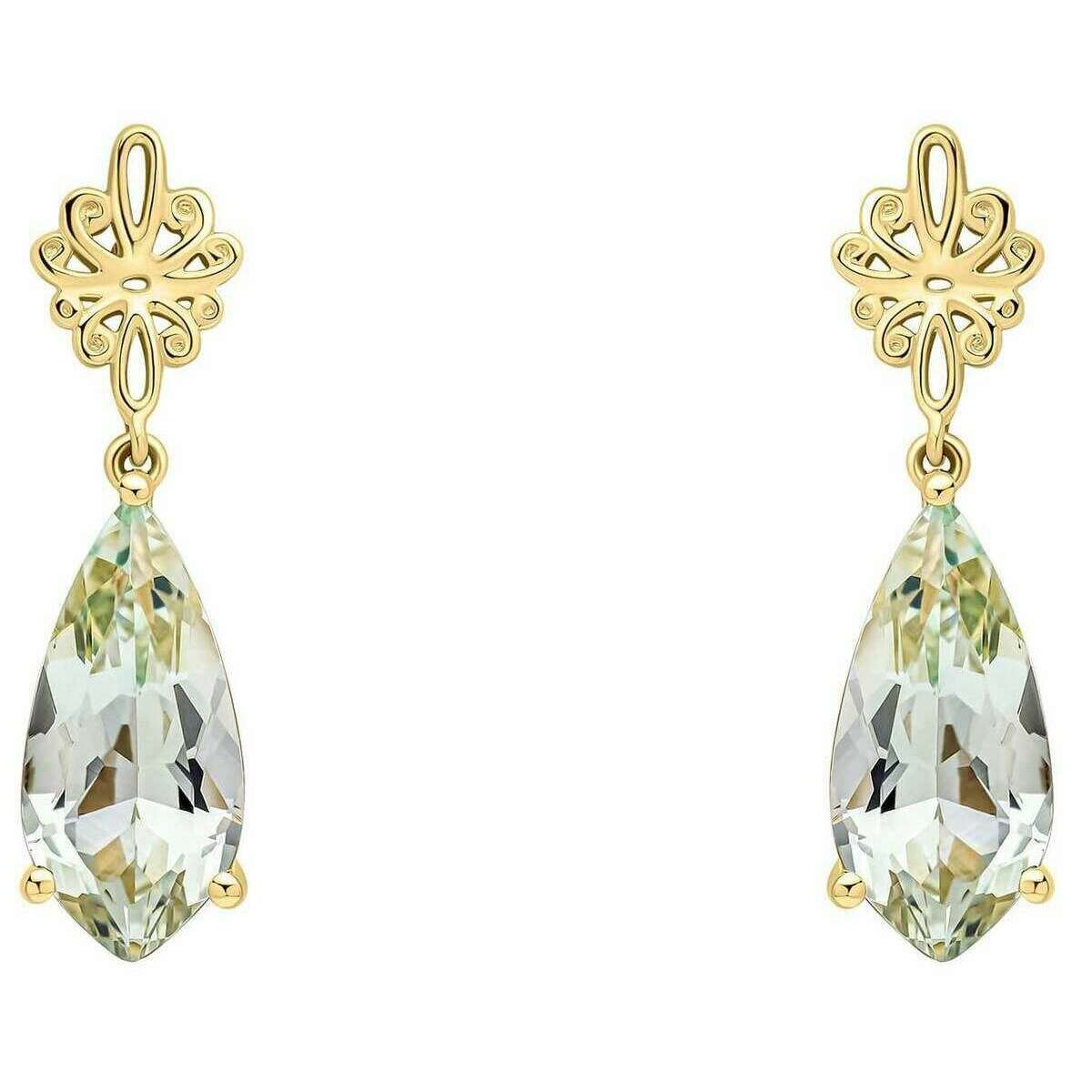 Elements Gold Fancy Cut Quartz Swirl Detail 9ct Gold Earrings - Gold/Green