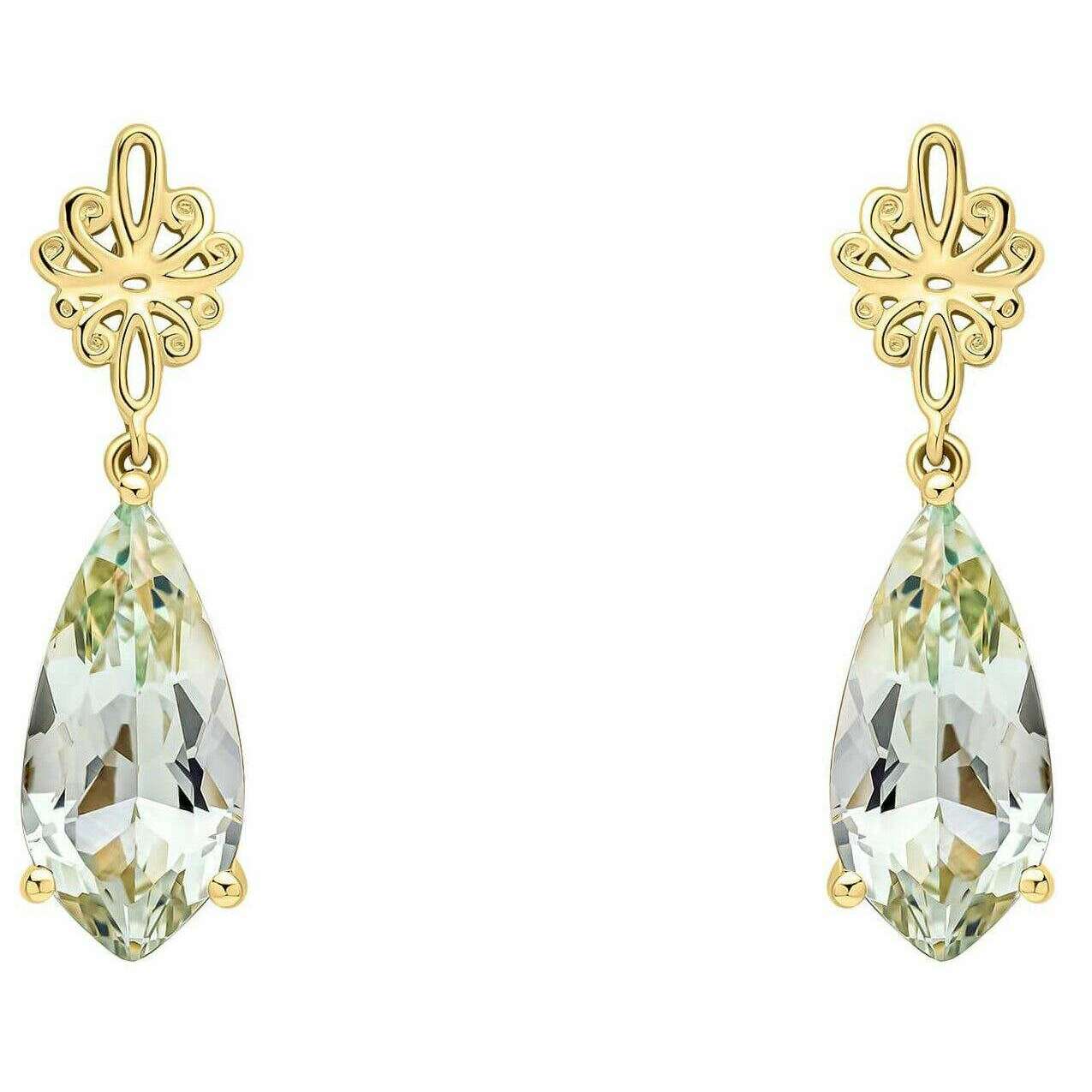Elements Gold Fancy Cut Quartz Swirl Detail 9ct Gold Earrings - Gold/Green - Image 2