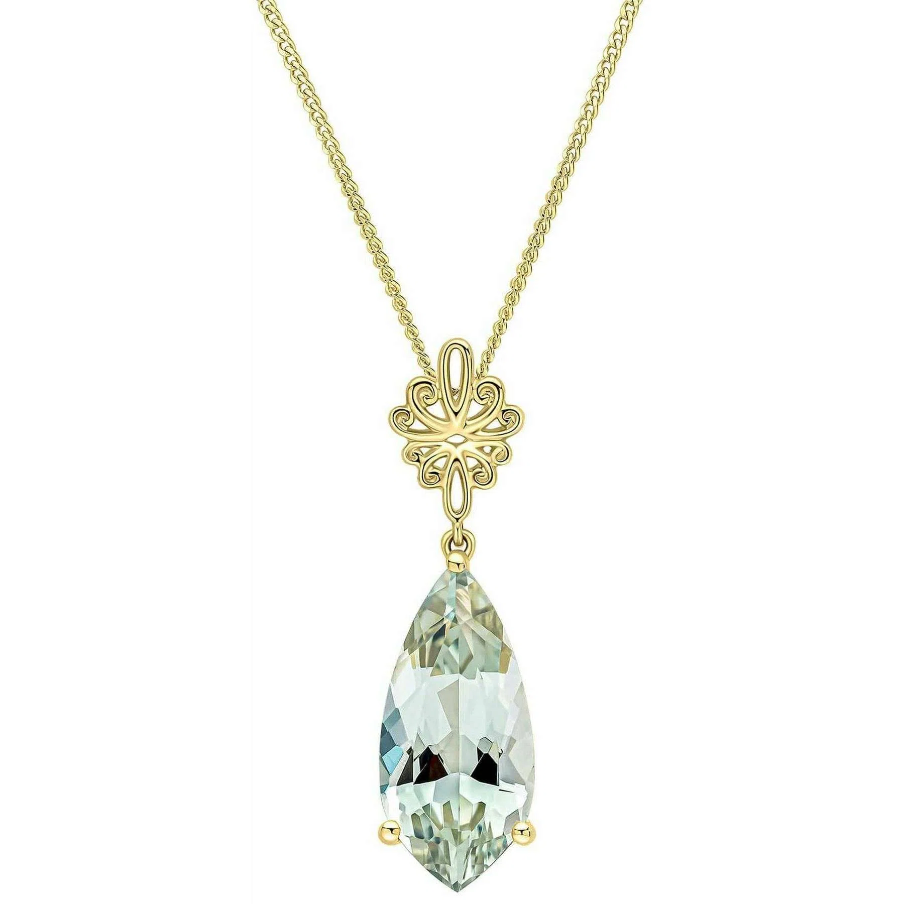 Elements Gold Fancy Cut Quartz Swirl Detail 9ct Gold Pendant - Gold/Green
