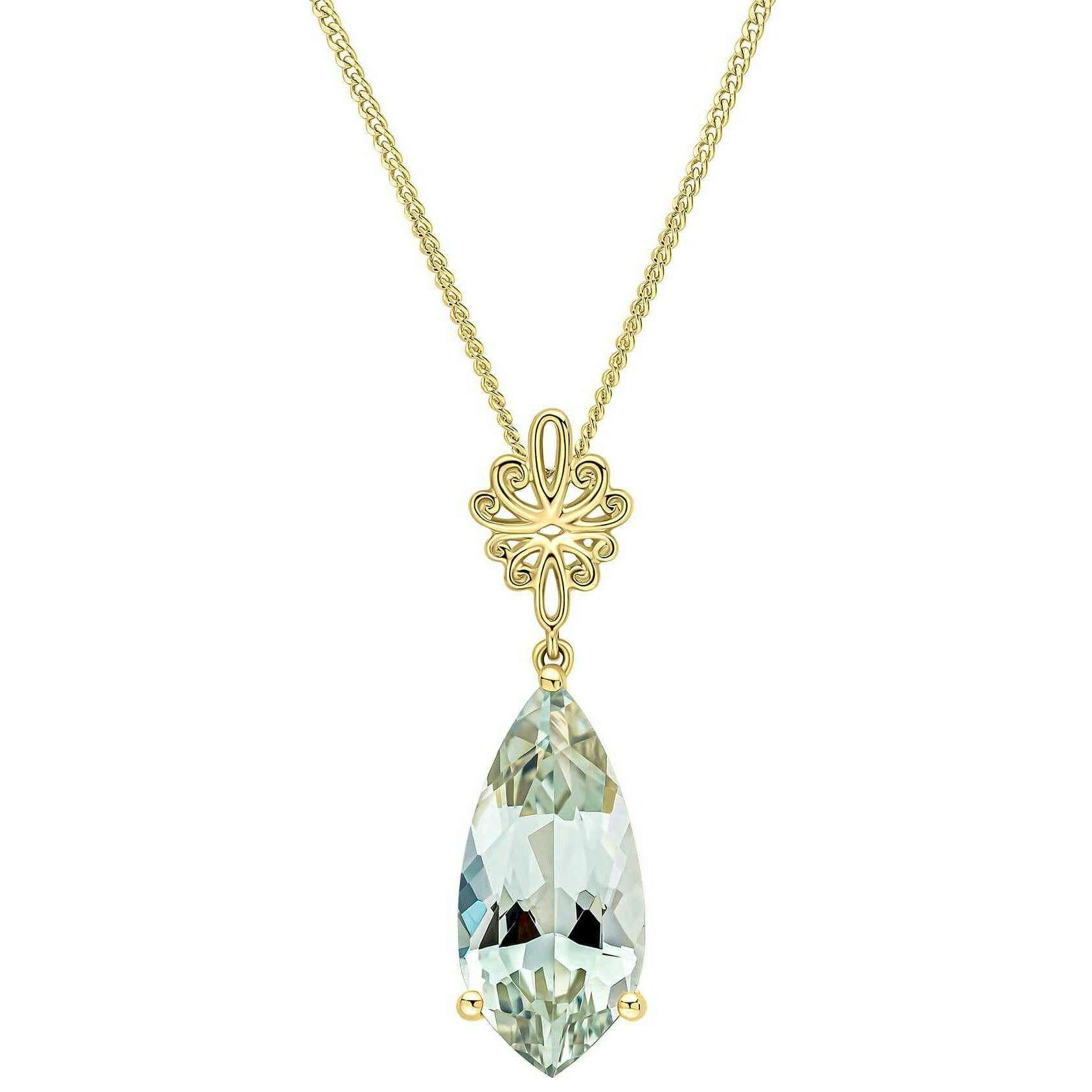 Elements Gold Fancy Cut Quartz Swirl Detail 9ct Gold Pendant - Gold/Green - Image 2