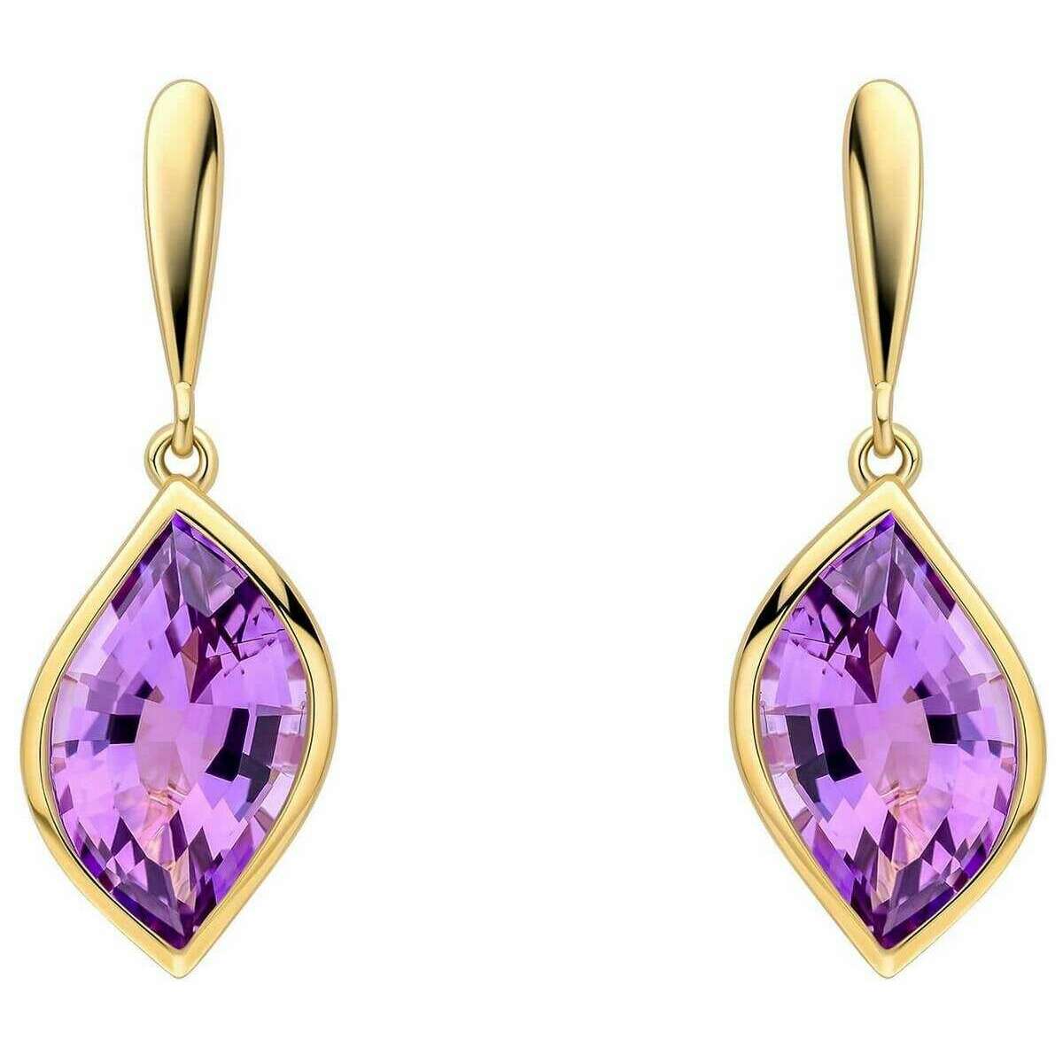 Elements Gold Flame Cut Amethyst 9ct Gold Earrings - Gold/Purple