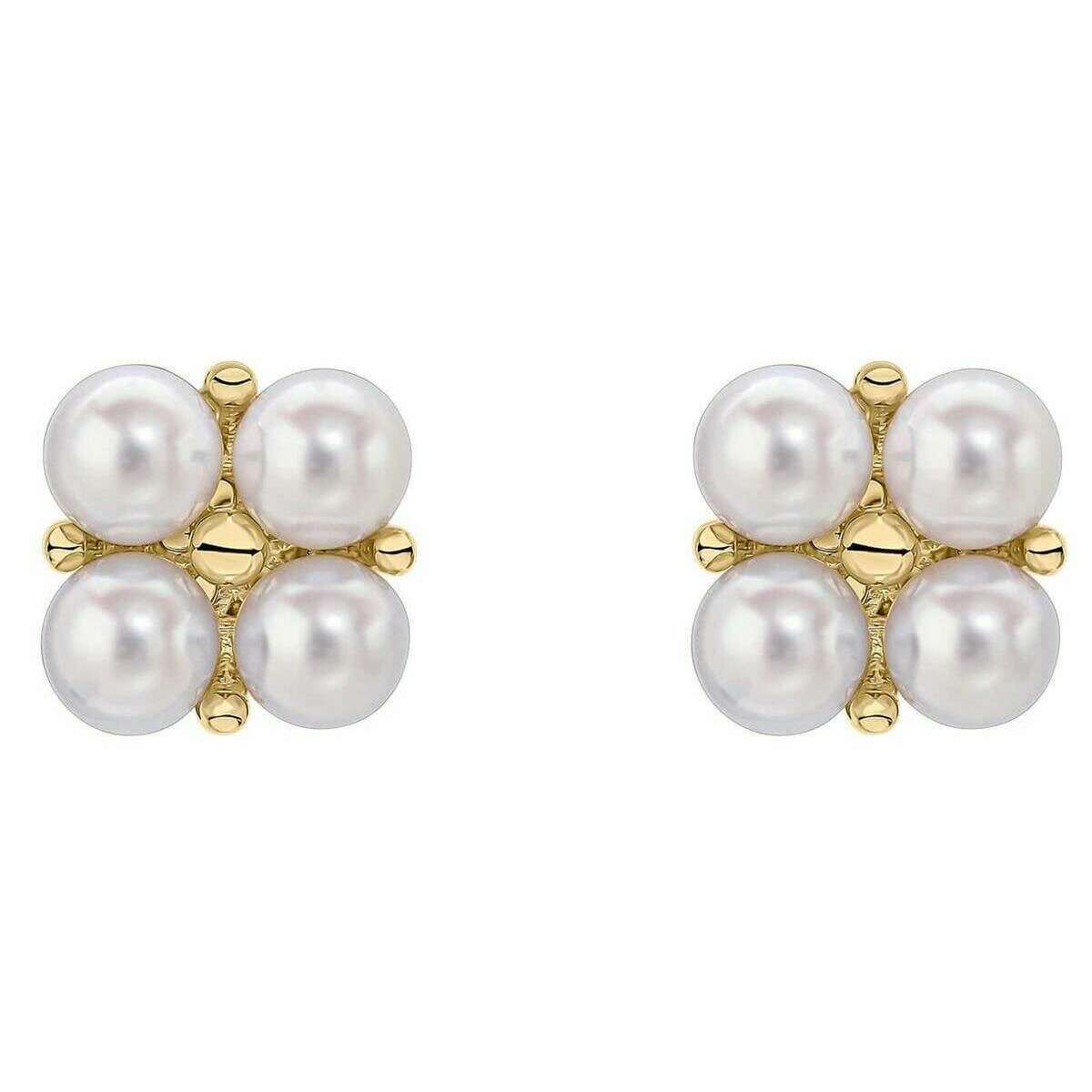Elements Gold Floral Freshwater Pearl 9ct Gold Earrings - Gold/White