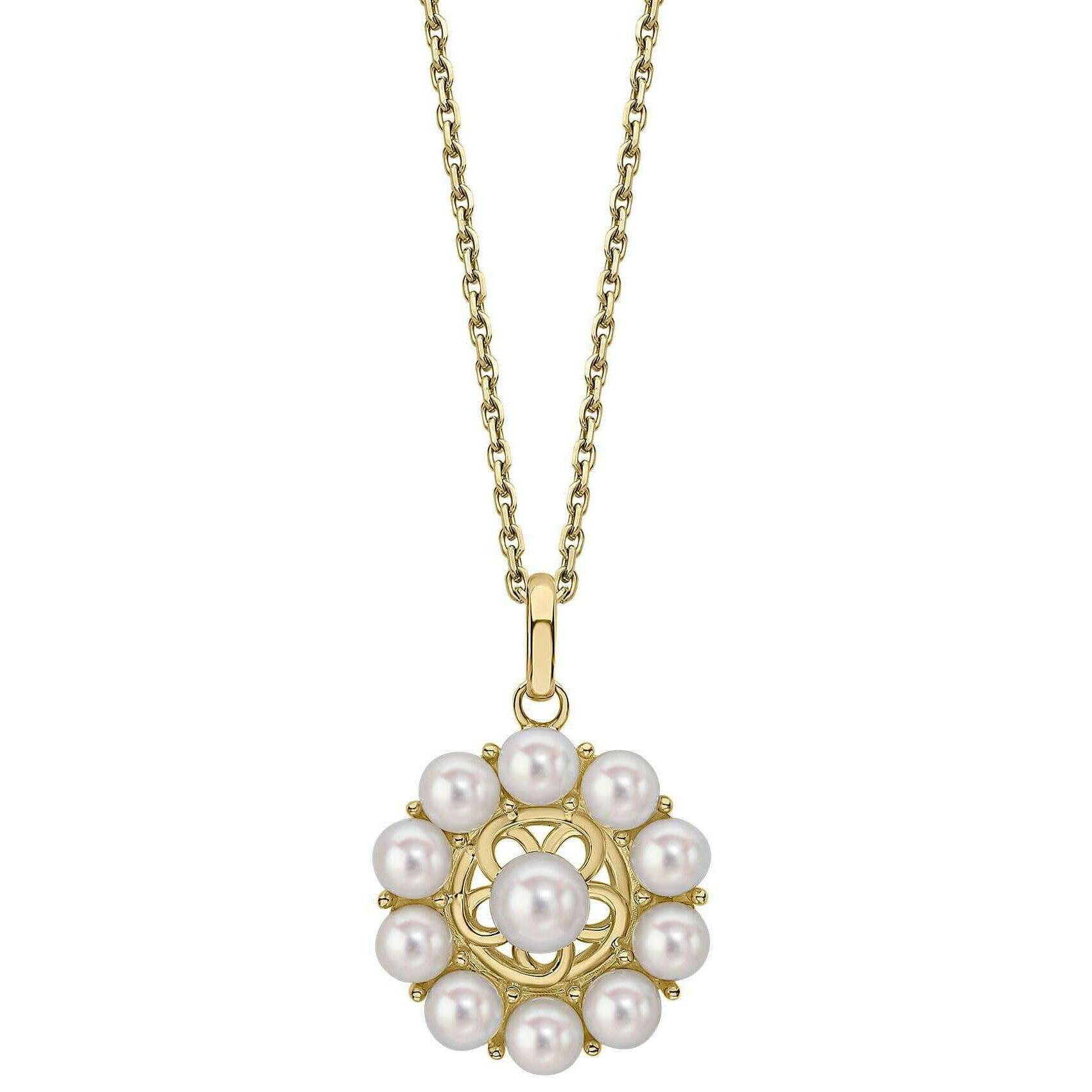 Elements Gold Floral Freshwater Pearl 9ct Gold Pendant - Gold/White - Image 2