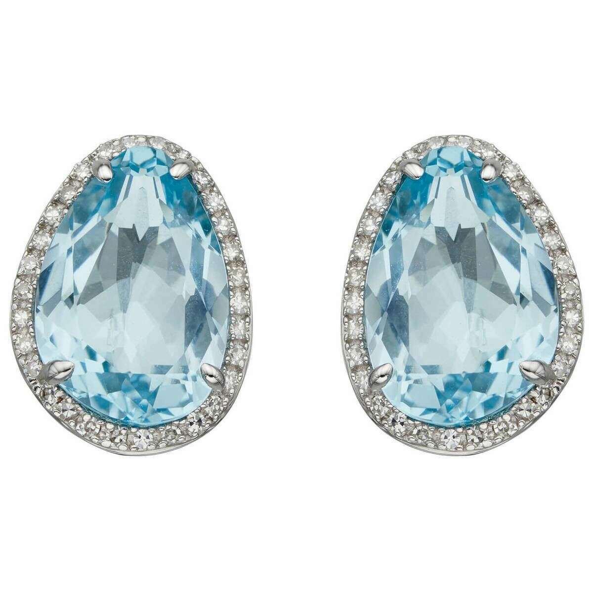 Elements Gold Irregular-Shaped Topaz and Diamond Earrings - Blue/Silver