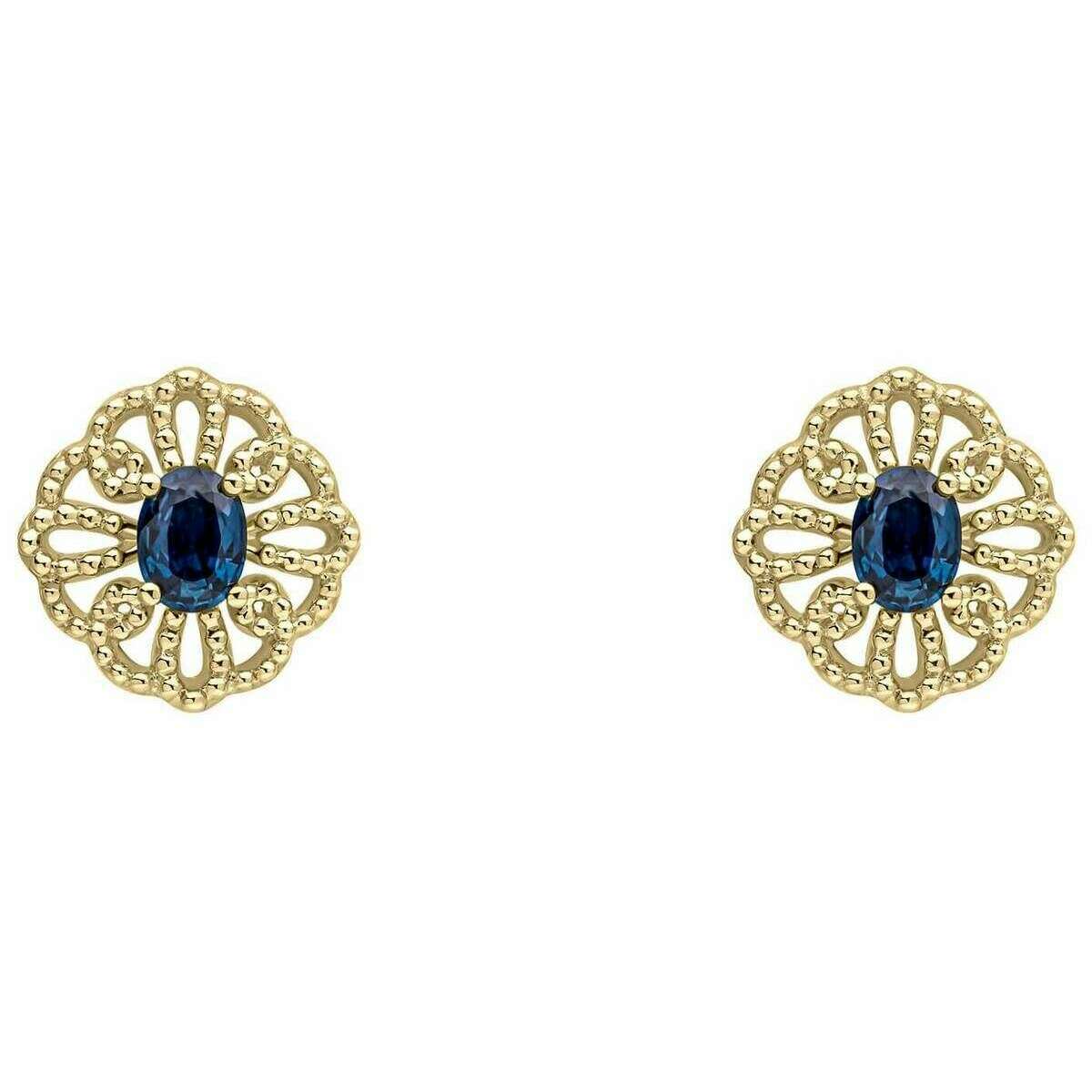 Elements Gold Ornate Sapphire 9ct Gold Earrings - Blue
