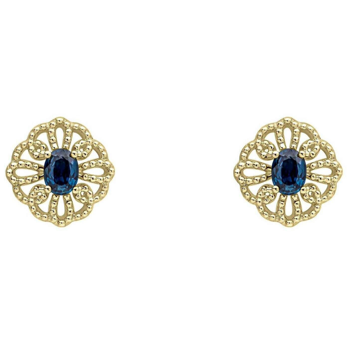 Elements Gold Ornate Sapphire 9ct Gold Earrings - Blue - Image 2