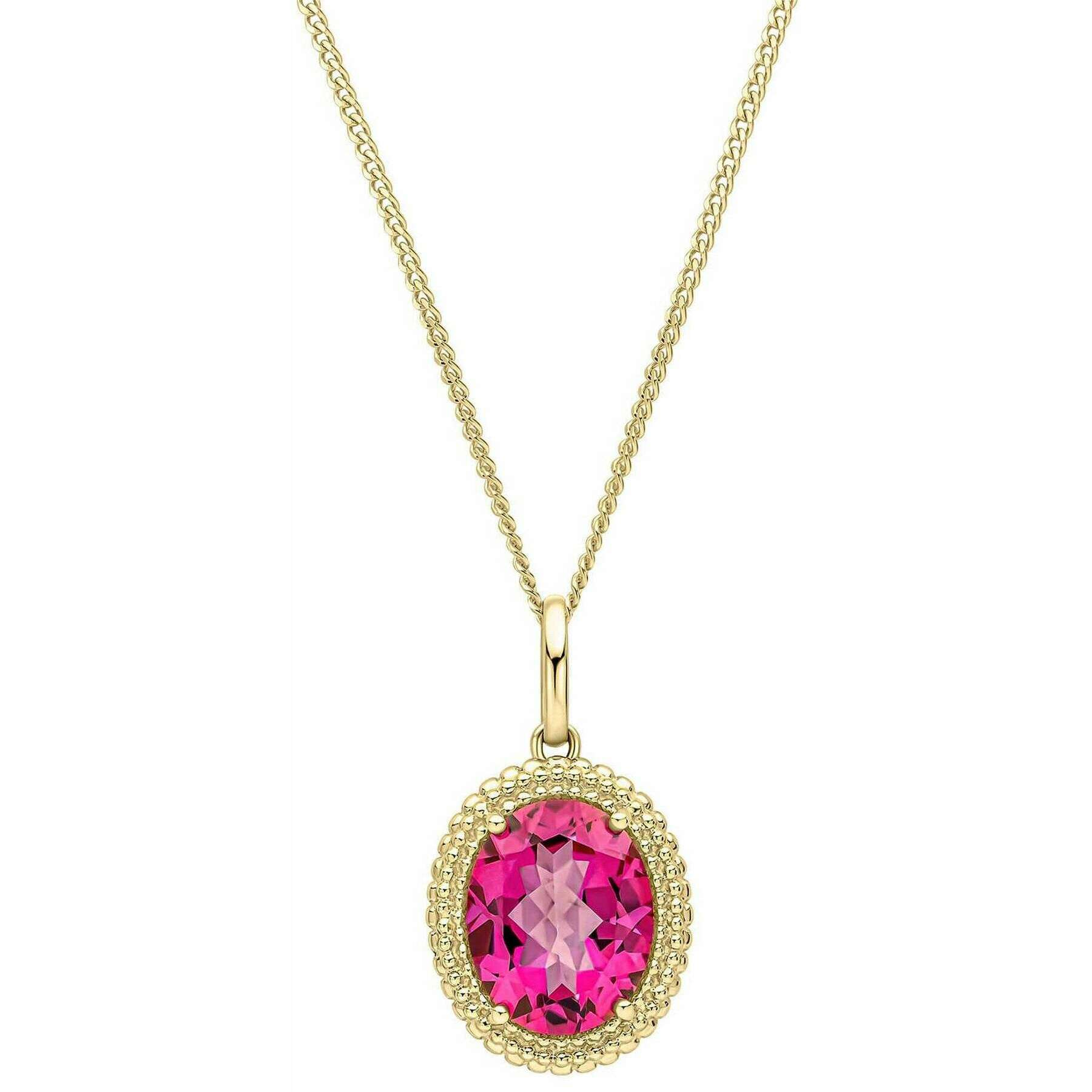 Elements Gold Oval Cut Topaz 9ct Gold Pendant - Gold/Pink