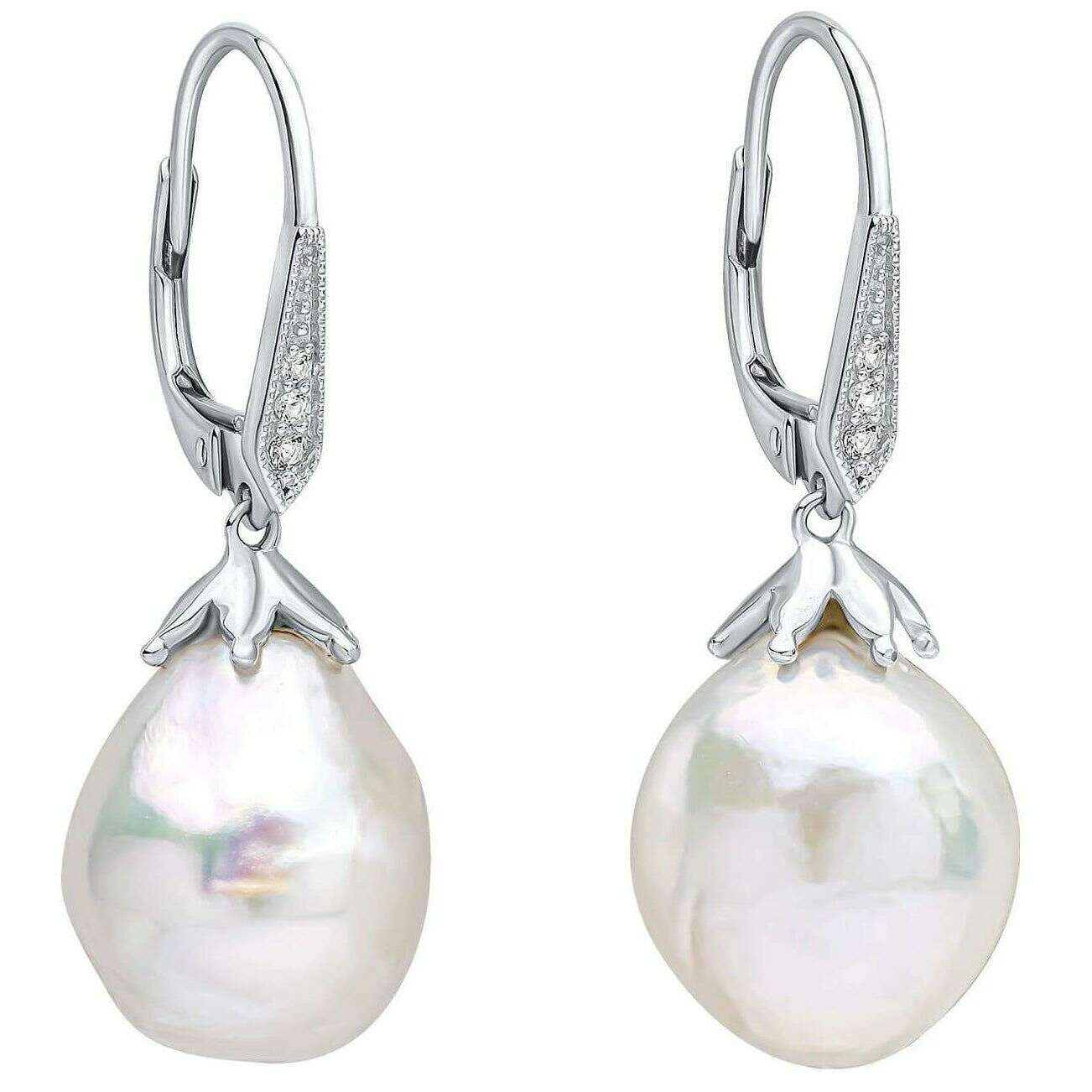 Elements Gold Oversized Baroque Pearl and Topaz 9ct Gold Earrings - Silver/White - Image 2