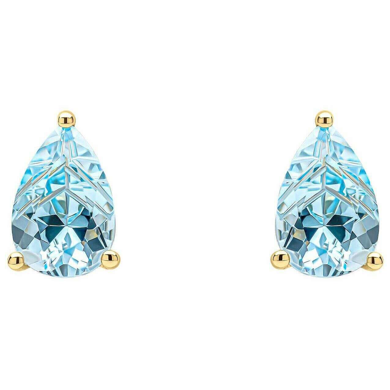 Elements Gold Pear Fancy Cut Topaz 9ct Gold Earrings - Gold/Blue - Image 2