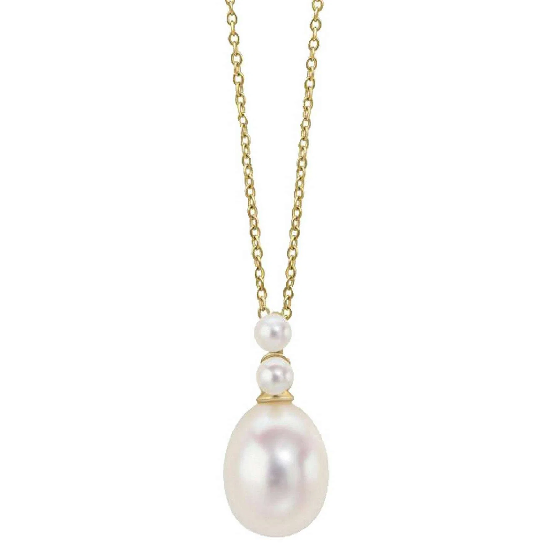 Elements Gold Pearl Detail 9ct Gold Necklace - Gold/White