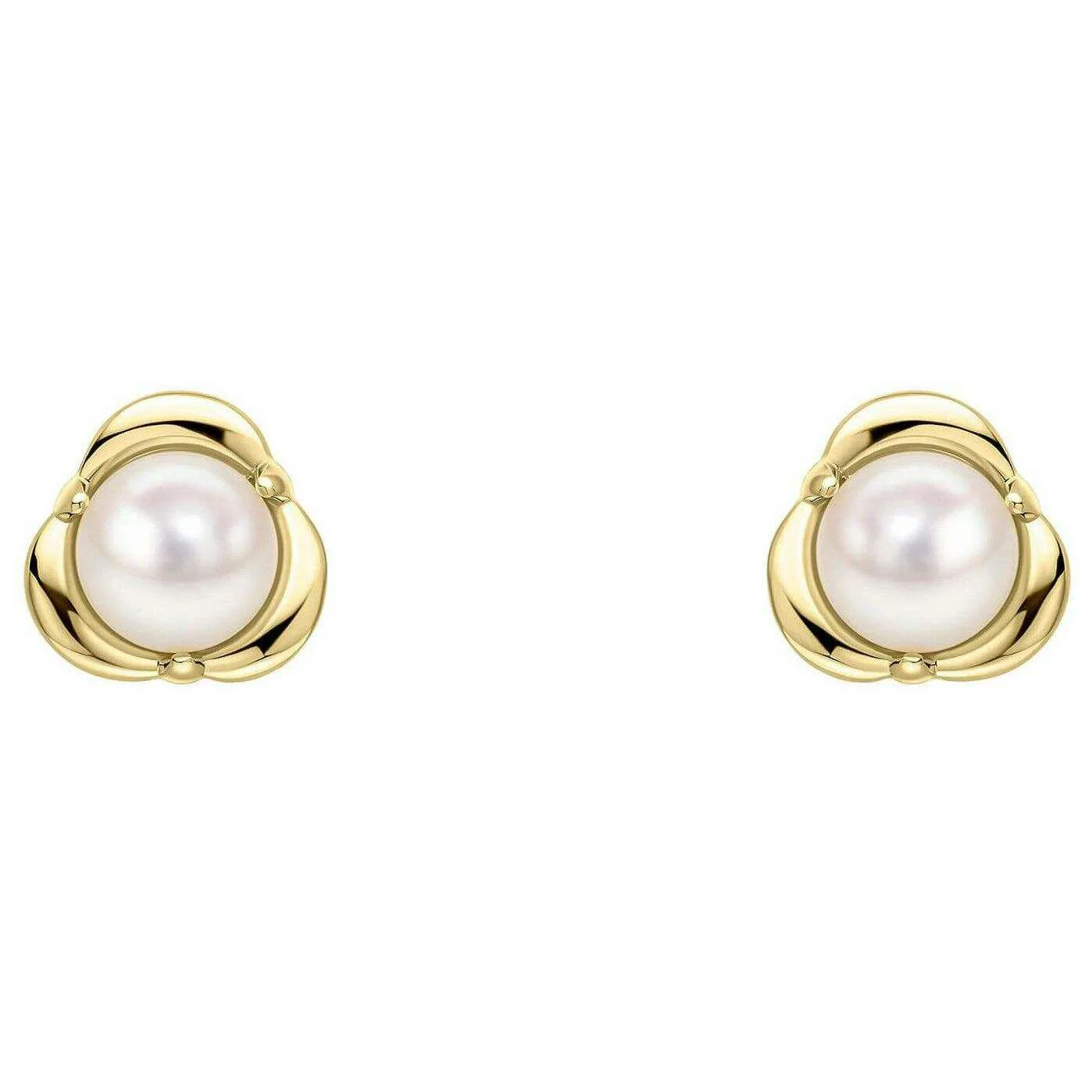 Elements Gold Petal Set Pearl 9ct Gold Earrings - Gold/White - Image 2