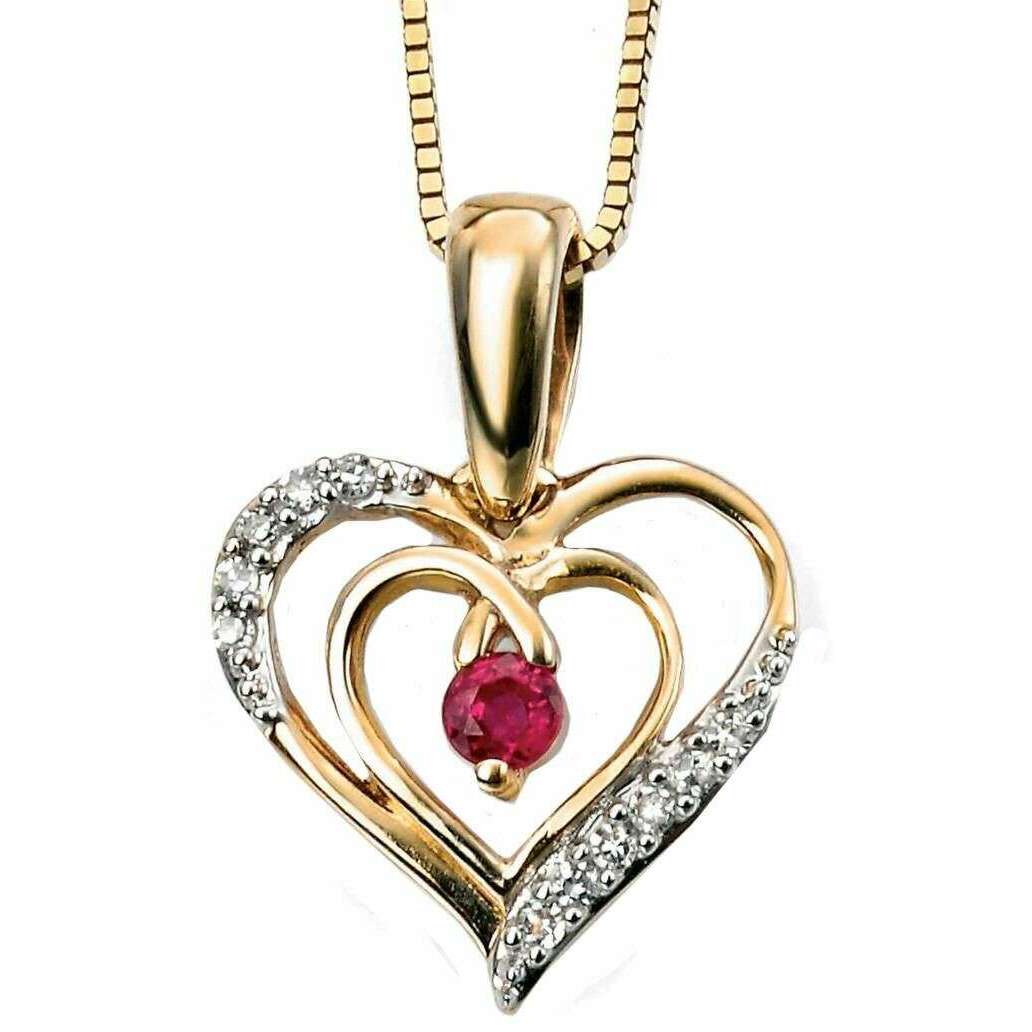 Elements Gold Ruby and Diamond Open Heart Pendant - Red/Gold