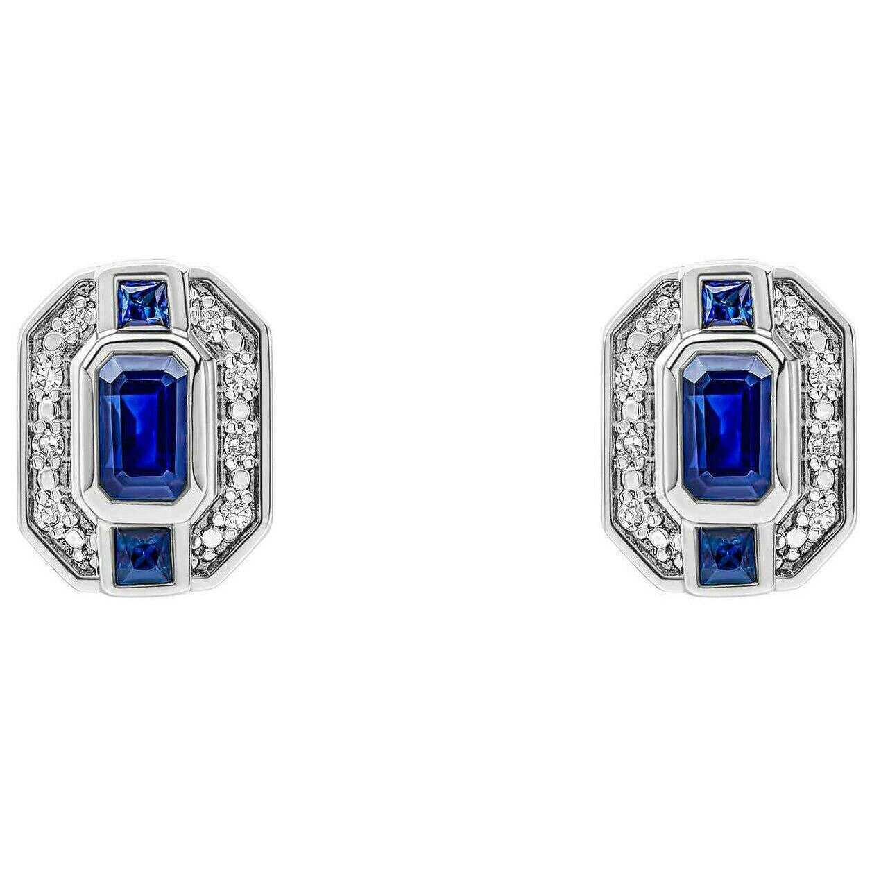 Elements Gold Sapphire Channel and Diamond Earrings - Blue - Image 2