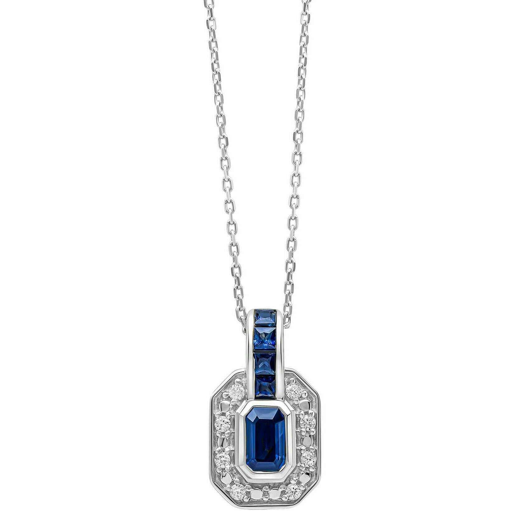 Elements Gold Sapphire Channel and Diamond Necklace - Blue - Image 2