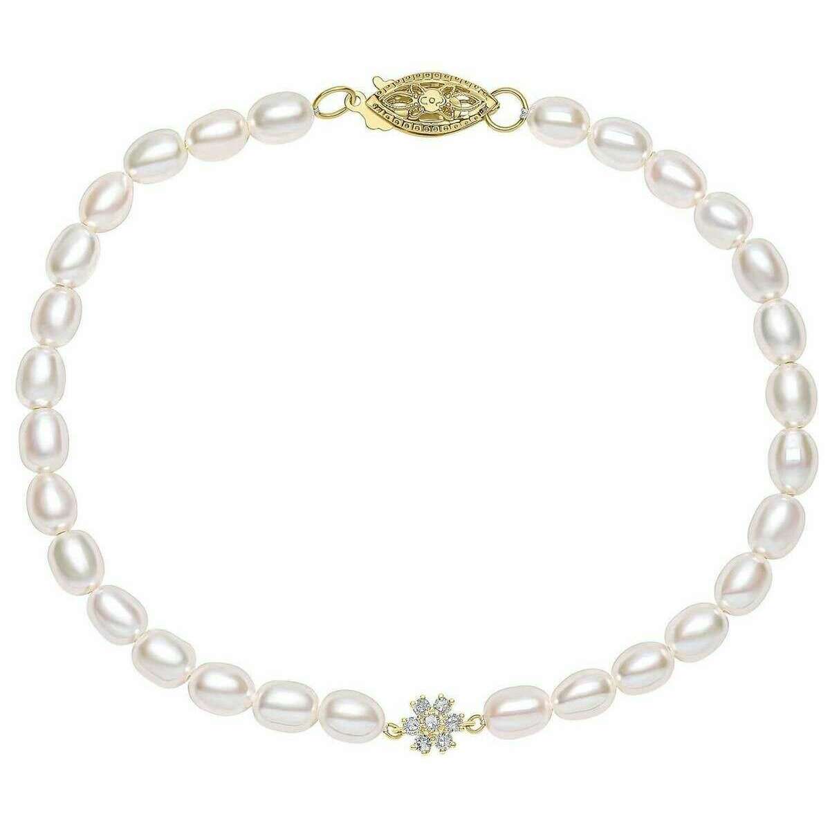 Elements Gold Seed Pearl and Flower 9ct Gold Bracelet - Gold/White