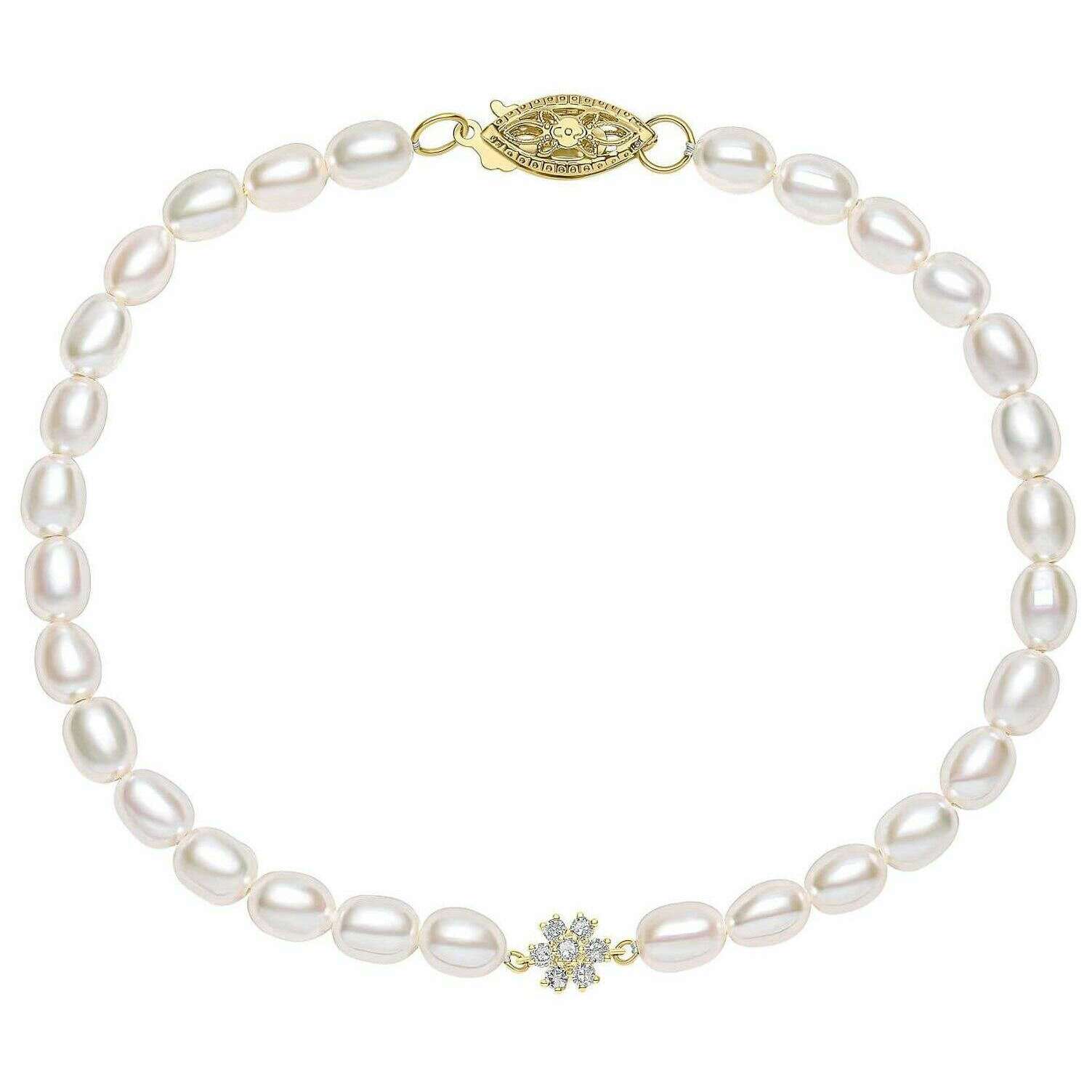 Elements Gold Seed Pearl and Flower 9ct Gold Bracelet - Gold/White - Image 2