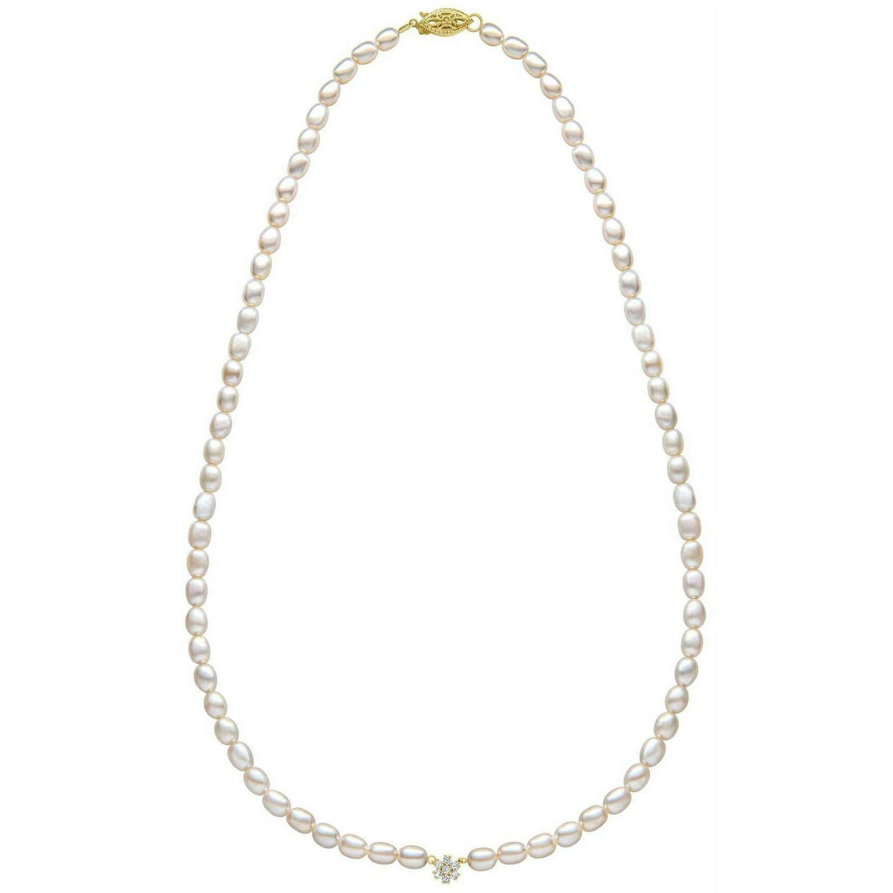 Elements Gold Seed Pearl and Flower 9ct Gold Necklace - Gold/White