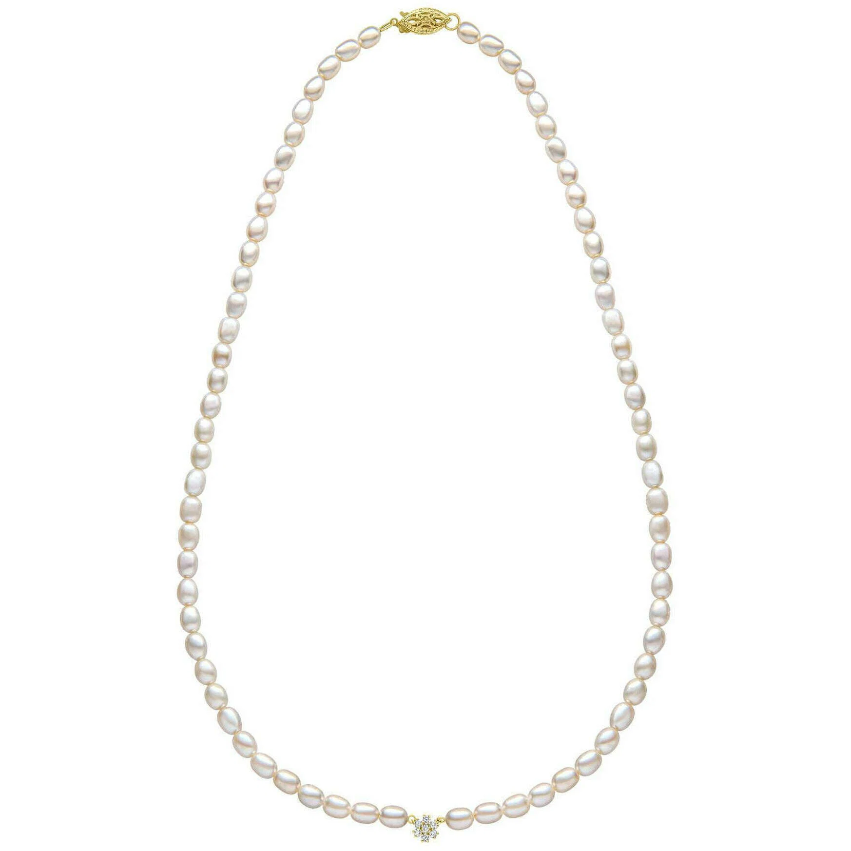 Elements Gold Seed Pearl and Flower 9ct Gold Necklace - Gold/White - Image 2