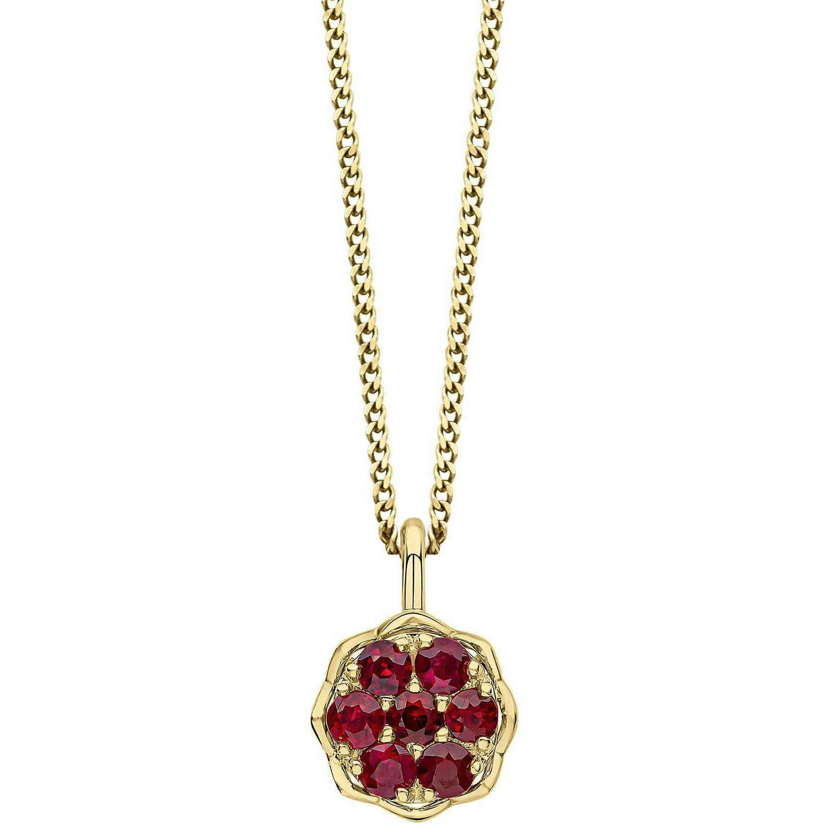 Elements Gold Seven Stone Ruby Cluster 9ct Gold Pendant - Gold/Red - Image 2
