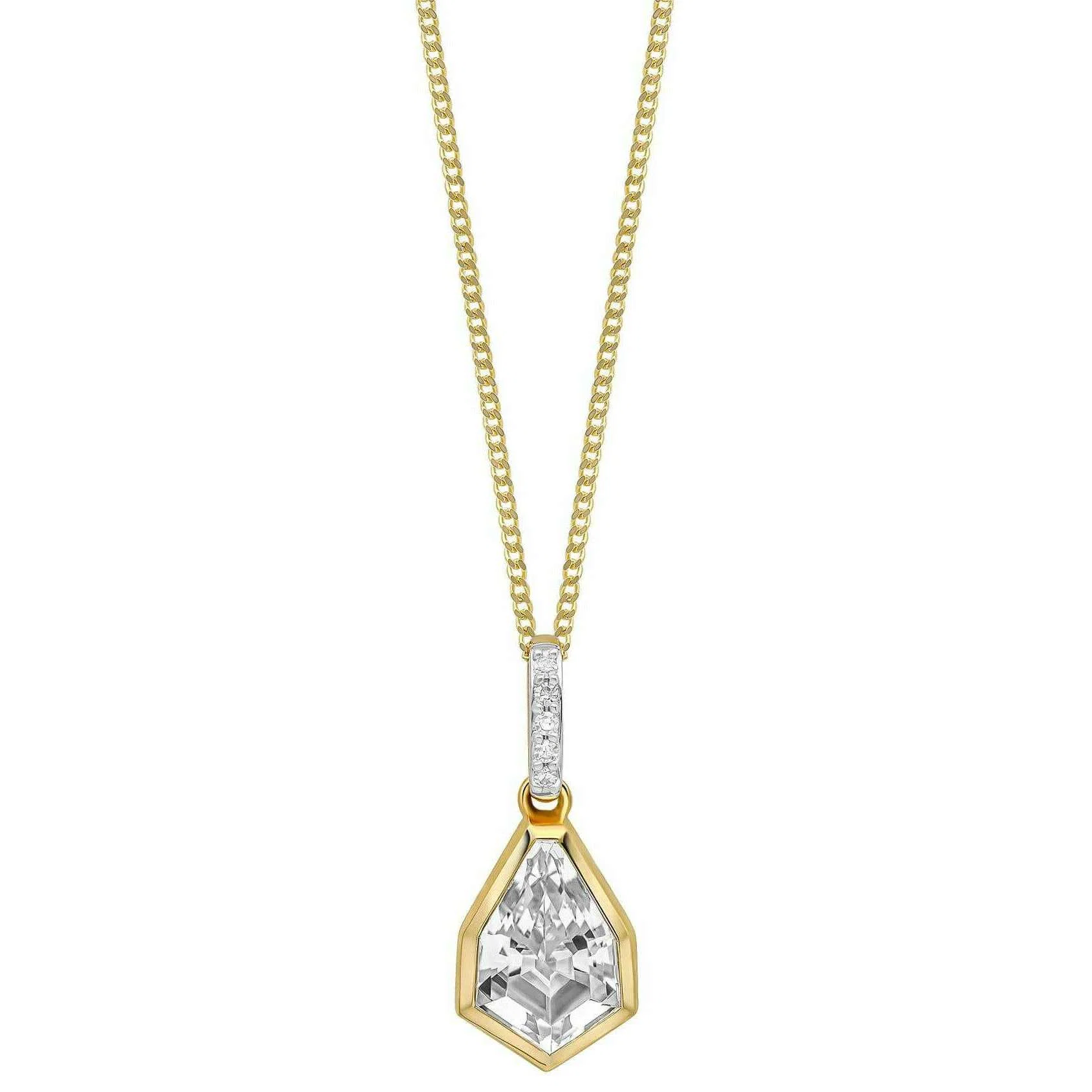 Elements Gold Shield Cut Topaz 9ct Gold Pendant - Gold/Silver - Image 2