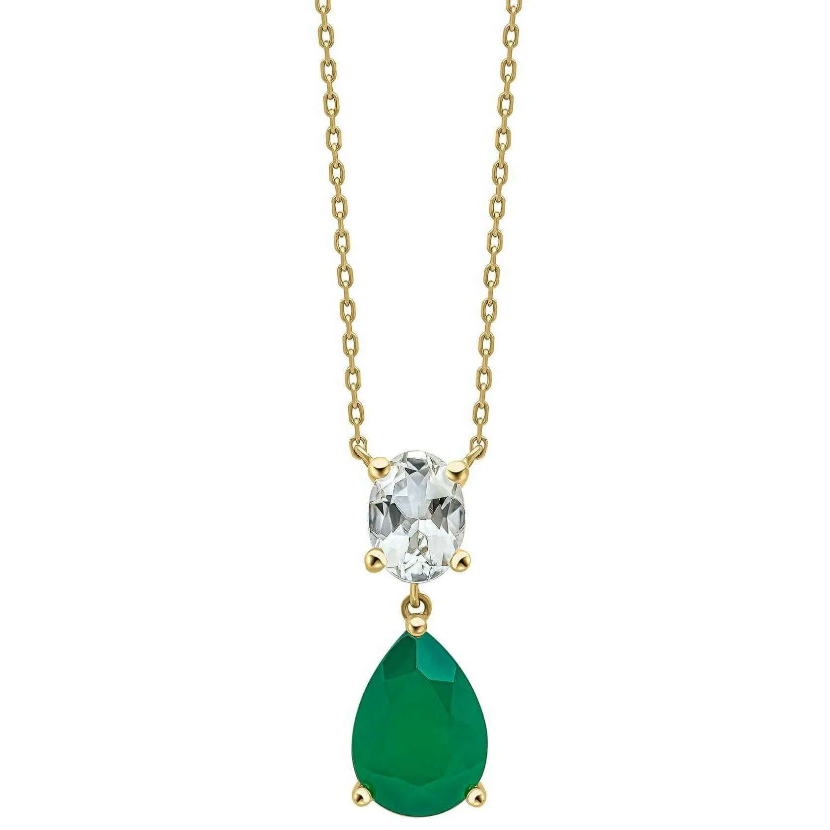 Elements Gold Toi et Moi Amethyst and Onyx 9ct Gold Drop Necklace - Gold/Green - Image 2