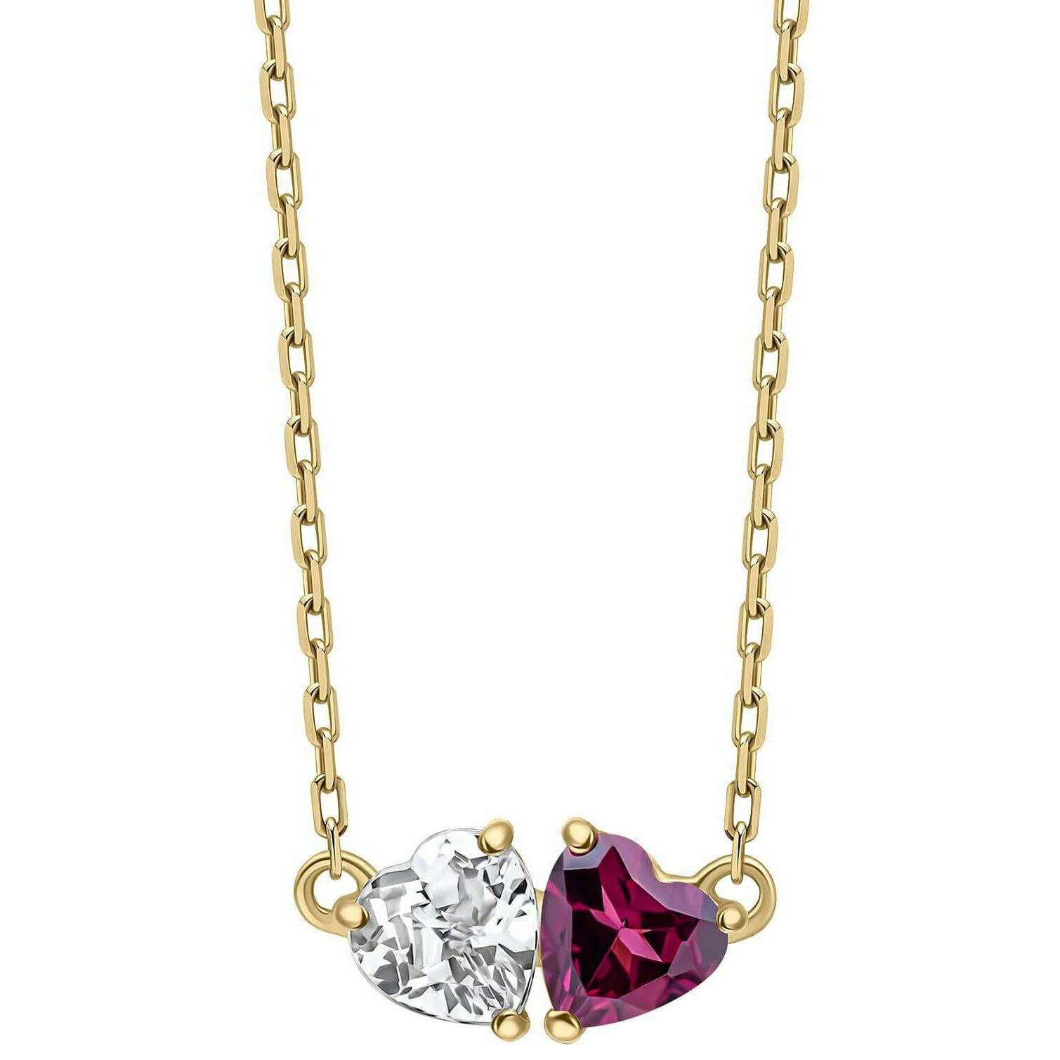 Elements Gold Toi et Moi Heart Garnet and Topaz 9ct Gold Necklace - Gold/Red - Image 2